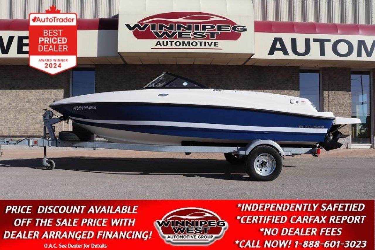 **OFF SEASON BLOW OUT SALE PRICE: NOW ONLY $19,800** PLUS APPLICABLE TAXES. NO ADMINISTRATION FEES!! LOW PAYMENT FINANCING AVAILABLE OAC!!

2017 Bayliner 175 Bowrider Boat, 3.0L Mercruiser in-board motor & trailer Package 

Experience the perfect balance of style, performance, and versatility with this exceptional Bayliner 175, equipped with a full  cockpit and a Mercruiser engine.

At the heart of this Bayliner 175 lies a 3.0 MPI Mercruiser engine.

Step aboard and be captivated by the spacious and thoughtfully designed cockpit. The seating arrangement accommodates up to six passengers, providing ample room for memorable outings with family and friends.

The helm station features intuitive controls, ensuring easy handling and precise navigation. A comprehensive instrument panel informs you of vital boat and engine data.

It is equipped with the extended swim platform and rear ladder. It has rear speakers pre-installed

The boats clean and well-maintained gel coat shines brilliantly. It has an array of convenient features, including ample storage compartments to stow away gear and provisions, a swim platform with a ladder for easy access to the water.

Rest assured that safety is a top priority with this Bayliner 175. The boat has navigation lights, and a sturdy stainless-steel bow rail,

This Bayliner 175, with its 3.0L Mercruiser engine, represents an exceptional opportunity to own a versatile and well-appointed boat ready to create lasting memories on the water.

It appears to have had little use and in Excellent Condition!!!

This is the boat that has outsold every other sterndrive bowrider…and with good reason. Not only is it the most affordable in its class, but it adds large, accessible storage, awesome performance and timeless styling to the bargain. Plus, its spacious floor pan design increases cockpit space so you have more room to enjoy your day on the water.

Key Features:

• Optional swim platform extension and stainless steel accents throughout the boat.

• Port back-to-back seating folds into sun lounge.

• Redesigned helm includes two cup holders and no-glare gauges.

• motor box doubles as a table.

Cockpit:
Aft Jump Seats (2)
Beverage Holders
Grab Handles
Helm Bucket Seat
In-Floor Storage
Molded Fiberglass Engine Cover with Hinged Gas Strut
Port Sleeper Seat/Sunlounge

Engine:
135 M C/A1 (3.0L) With Power Steering
Engine Compartment
12V Blower
500-gph Bilge Pump
Helm
12V Horn
3-in-1 Speedometer, Volt & Fuel, and Tachometer
Padded Steering Wheel & Tilt Steering
Rack & Pinion Power Steering
Side-Mounted Engine Controls w/Trim & Tilt Switch in Handle

Hull and Deck:
12V Navigation Lights
Arctic White Hull & Deck with Blue Hull Stripe
Bow & Transom Eyes (3)
Fuel Fill w/Integrated Vent
Integral Transom Platform w/Ladder
Stainless Steel Tow Ring
Vinyl Gunwale Molding
Wraparound Windshield w/Safety Glass & Opening Center Section

Trailer:
Karavan Boat trailer included

WHAT AN AMAZING BOAT to hit the lake with lots of room all your family/friends and their gear. Experience summer fun with the Bayliner 175BR! This bowrider has many features and amenities that youve come to love, like the full windshield, Spacious platforms, a beautiful dash, Family friendly  seating and lots more. This is a stunning and amazing multipurpose boat that will truly be the one and only boat you need! It has great looks and amazing functionality. Excellent in all respects, this is a hard to find boat at this price point and best of all you can save big $$ over the new price tag  to replace today as configured! WOW!! What an a amazing deal on an amazing boat that still shows like brand new! 

Selling at a fraction of new MRSP as equipped - Ready for Sale Now (HUGE VALUE!!) Zero down, with very low payment financing available OAC. Please see dealer for details. Trades accepted. View at Winnipeg West Automotive Group, 5195 Portage Ave. Dealer permit# 4365, Call now 1 (888) 601-3023.