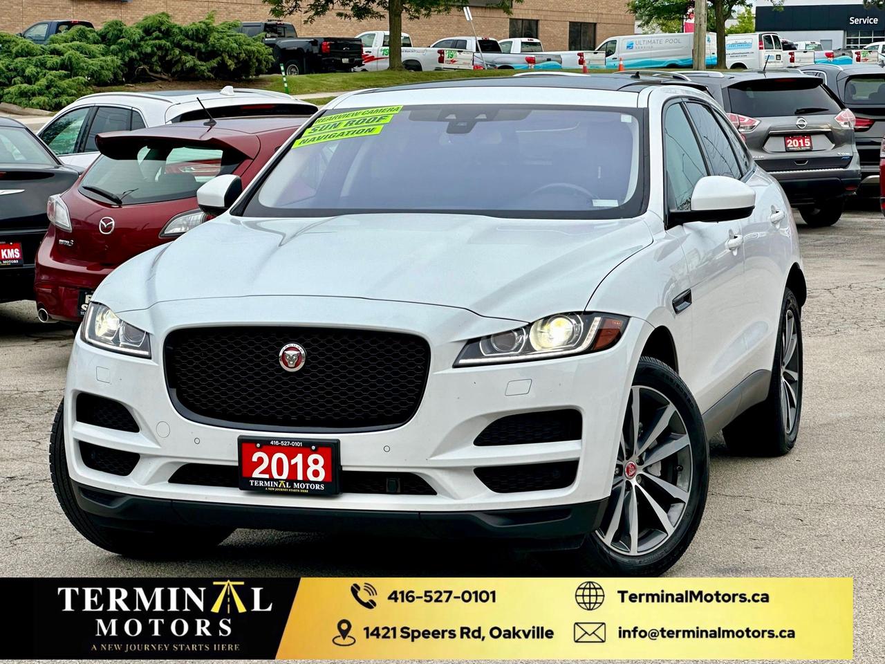 <p>#DIESEL #DIESEL #DIESEL</p><div>#GREAT FUEL ECONOMIC LUXURY SUV<br />#CERTIFIED<br />#LOW KMS<br />#NO ACCIDENT<br /><br />2018 JAGUAR F-PACE 2.0L DIESEL IN GREAT CONDITION AND LOW MILEAGE<br /><br />- NEW BREAKS AND ROTORS ALL AROUND<br /><br />- OIL CHANGED WITH FILTER <br /><br />PRESTIGE OPTIONS COMES WITH:<br />- BLACK LEATHER SEATS<br />- HEATED SEATS <br />- PANORAMIC SUNROOF <br />- 8-SPEED AUTOMATIC TRANSMISSION<br />- PADDLE SHIFTERS<br />- CRUISE CONTROL <br />- HEATED STEERING WHEEL<br />- 10 TOUCH SCREEN <br />- DIGITAL CLUSTER<br />- 360 PARKING SENSORS <br />- BACKUP CAMERA <br />- NAVIGATION <br />- APPLE CAR PLAY<br />- PUSH BUTTON START<br />- KEYLESS ENTRY<br />- MERIDIAN SURROUND AUDIO SYSTEM<br />- SPORT MODE<br />- ECO MODE<br />- 20 MANUFACTURE RIMS <br />- 2 SETS OF KEYS<br />- 2 YEARS WARRANTY<br />- AND MUCH MORE <br /><br /># BEING SOLD CERTIFIED WITH SAFETY INCLUDED IN PRICE<br /># FREE CARFAX REPORT FOR EACH VEHICLE<br /># PRICE + HST NO HIDDEN OR EXTRA FEES<br /><br />PLEASE CONTACT US TO BOOK YOUR APPOINTMENT FOR VIEWING AND TEST DRIVE. <br /><br />TERMINAL MOTORS<br />(416) 527 0101<br />1421 SPEERS RD, OAKVILLE&nbsp;</div>