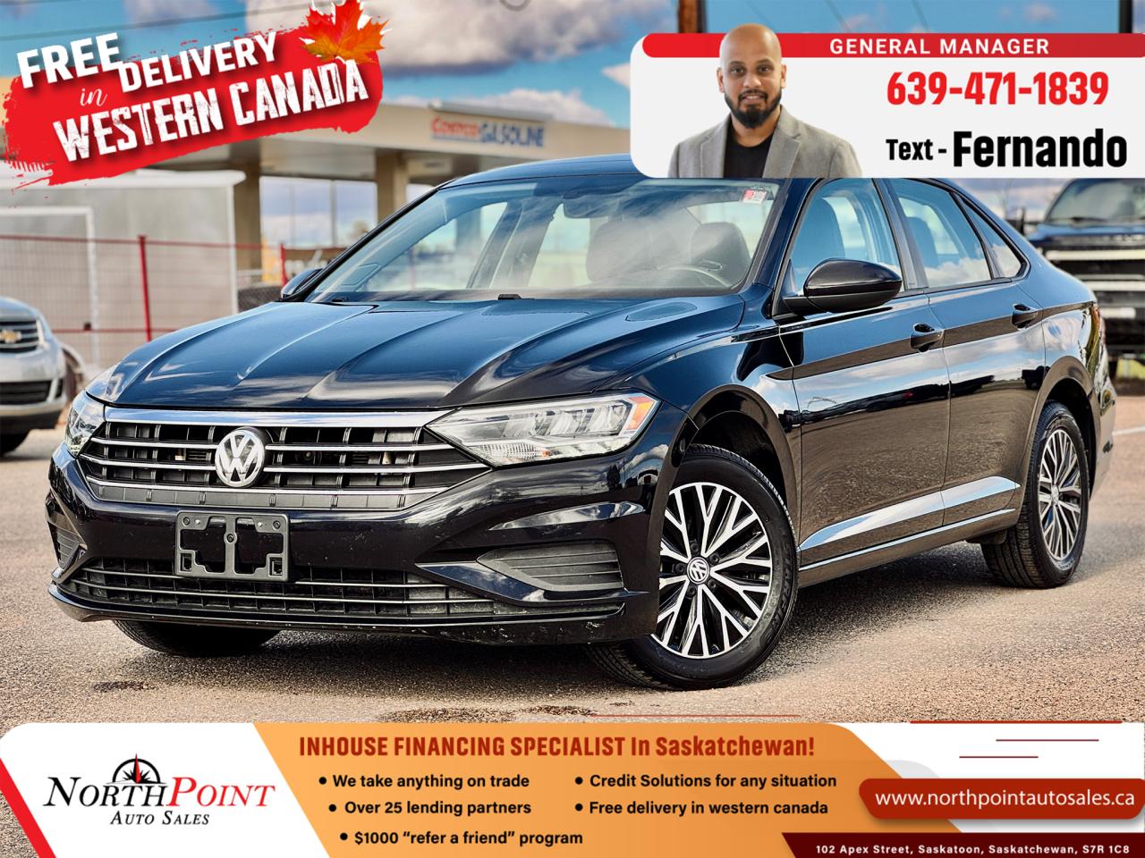 2021 Volkswagen Jetta HIGHLINE for Sale in Saskatoon, SK 2021 Volkswagen Jetta HIGHLINE 80,076 KM 3VWE57BU1MM073992 <br/> NO ACCIDENTS <br/> SASKATCHEWAN REGISTERED <br/> BIG SUNROOF <br/> LEATHER SEATS <br/> HEATED SEATS <br/> APPLE CARPLAY AND ANDROID AUTO <br/> **2021 Volkswagen Jetta SEL  Sleek, Sophisticated, and Efficient!**<br/>  <br/> Looking for a stylish, fuel-efficient sedan with all the modern features? Check out this **2021 Volkswagen Jetta SEL** with **88,059 kilometres** and a striking **black exterior**. Available now at **North Point Auto Sales** in Saskatoon, this accident-free vehicle combines German engineering with advanced technology and comfort, making it a standout choice for city driving and long road trips alike. <br/> <br/>  <br/> ### Key Features: <br/> - **1.4L Turbocharged Engine:** Enjoy smooth acceleration and excellent fuel efficiency, perfect for both daily commutes and highway driving. <br/> - **Digital Cockpit:** Stay in control with Volkswagens customizable **Digital Cockpit**, allowing you to view navigation, speed, and other important details in a clear and modern display. <br/> - **Premium Interior:** Relax in the premium, tech-packed interior with features like **heated front seats**, a **panoramic sunroof**, and dual-zone climate control, ensuring a comfortable ride in all conditions. <br/> - **Infotainment System with Apple CarPlay & Android Auto:** Connect your smartphone effortlessly with the **8-inch touchscreen infotainment system**, providing access to your favourite apps, navigation, and music. <br/> - **Driver Assistance Features:** Drive with confidence using **blind-spot monitoring**, **rear cross-traffic alert**, and **adaptive cruise control**, which enhance both safety and convenience. <br/> <br/>  <br/> ### Flexible Financing Options:At **North Point Auto Sales**, were committed to making car ownership easy and affordable. We offer **in-house financing**, along with **customized financing plans** tailored to your budget and lifestyle. Whether youre new to the country and taking advantage of our **New to Canada program** or just looking for flexible payment options, we have you covered. <br/> <br/>  <br/> ### Free Delivery Across Western Canada:Wherever you are in Western Canada, well bring this **2021 Volkswagen Jetta SEL** to your doorstep with **free delivery**. Enjoy the convenience of a stress-free purchase from the comfort of your home! <br/> <br/>  <br/> Dont miss out on this **2021 Volkswagen Jetta SEL**  a perfect blend of style, technology, and fuel efficiency. Visit **North Point Auto Sales** today or contact us for more details! <br/> <br/>  <br/> **#VolkswagenJettaSEL #FuelEfficientSedan #DigitalCockpit #InHouseFinancing #NewToCanadaProgram #FreeDelivery #AccidentFree #NorthPointAutoSales #SaskatoonCars** <br/> Our Lending Partners - https://www.northpointautosales.ca/finance-department/ <br/> <br/>  <br/>  PRE-OWNED VEHICLE EXTENDED WARRANTY & INSURANCE <br/>  <br/> At North Point Auto Sales in Saskatoon, we provide comprehensive pre-owned vehicle extended warranty coverage to ensure your peace of mind. Powered by SAL Warranty, our services include protection against mechanical breakdowns and extended manufacturer warranty coverage, including bumper-to-bumper. We also offer Guaranteed Auto Protection (GAP Insurance) and Credit Insurance (CAP Insurance). Learn more about our services at IA SAL https://iadealerservices.ca/insurance-and-warranty. <br/> Our services include: <br/> Creditor Group Insurance <br/> Extended Warranty <br/> Replacement Insurance and Warranty <br/> Appearance Protection <br/> Traceable Theft Deterrent <br/> Guaranteed Asset Protection <br/> Original Equipment Manufacturer (OEM) Programs <br/> Choose North Point Auto Sales for reliable pre-owned vehicle warranties and protection plans in Saskatoon. We ensure you drive with confidence, knowing your investment is secure. <br/> <br/>  <br/>  STOCK # PP2998 <br/> Looking for a used car Financing in Saskatoon?    GET PRE APPROVED ONLINE TODAY!   <br/> ****** IN HOUSE FINANCING AVAILABLE ******* <br/> Over 25 lending partners on site <br/> In House Financing https://www.northpointautosales.ca/multistep-finance/ <br/> Free Delivery anywhere in Western Canada <br/> Full Vehicle History Disclosure <br/> Dealer Exclusive Financing Incentives(O.A.C) <br/> We Take anything on Trade  Powersports, Boats, RV. <br/> This vehicle qualifies for Special Low % Financing <br/> NORTH POINT AUTO SALES in Saskatoon. <br/> Call or Text Fernando (639) 471-1839 (General Manager) <br/>             <br/>            www.northpointautosales.ca  <br/> *Conditions Apply. Contact Dealer for Details.  <br/> Looking for the best selection of quality used cars in Saskatoon? Look no further than North Point Auto Sales! Our extensive inventory features a diverse range of meticulously inspected vehicles, ensuring you get the reliable and safe ride you deserve. At North Point, we believe in transparent and fair pricing. Our competitive prices reflect the true value of our vehicles, giving you peace of mind that youre making a smart investment. What sets us apart is our dedicated team of automotive experts. With years of experience, theyre passionate about helping you find the perfect vehicle that fits your lifestyle and budget. Plus, we work with a network of trusted lenders to provide you with flexible financing options. We take pride in our commitment to customer satisfaction. Our service doesnt end after the sale. Were here to support you with any questions or concerns, ensuring you have a seamless ownership experience. Located right here in Saskatoon, we understand the unique needs of the local community. Our deep knowledge of the market allows us to provide you with the best possible service. Visit us today at 102 Apex Street, Saskatoon, SK and experience the North Point Auto Sales difference for yourself. Drive away in a vehicle youll love, knowing you made the right choice with North Point! <br/>