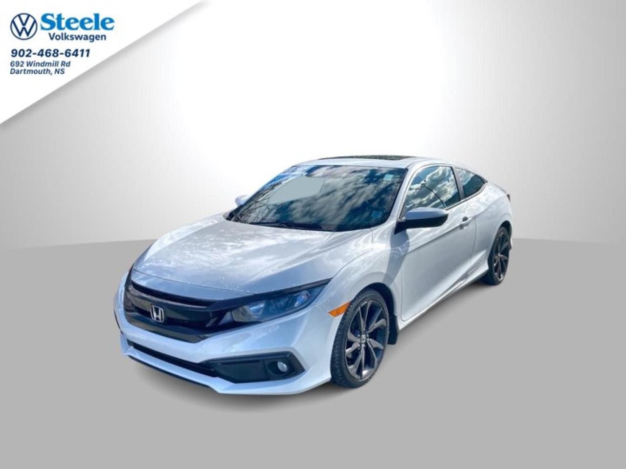 The 2019 Honda Civic Coupe Sport with a manual transmission is a fun-to-drive compact car that offers a blend of performance, style, and practicality. Here are some key features and highlights:==== Performance ====  * *Engine*: Typically equipped with a 2.0L 4-cylinder engine, producing about 158 horsepower and 138 lb-ft of torque.  * *Transmission*: 6-speed manual transmission, providing an engaging driving experience.  * *Fuel Economy*: Offers good fuel efficiency, generally around 26 mpg in the city and 36 mpg on the highway.==== Interior & Comfort ====  * *Seating*: Comfortable seating for up to four passengers, with supportive front seats and ample legroom.  * *Infotainment*: Features a 7-inch touchscreen infotainment system, including Apple CarPlay and Android Auto compatibility.  * *Cargo Space*: Adequate trunk space for a compact coupe, with split-folding rear seats for additional storage options.==== Safety & Technology ====  * *Safety Features*: Comes with Honda Sensing suite of safety features, including adaptive cruise control, lane keeping assist, and collision mitigation braking.  * *Technology*: Includes standard features like Bluetooth connectivity, a rearview camera, and a decent sound system.==== Design ====  * *Exterior*: Sporty and sleek design, with a low profile and bold lines that enhance its sporty appeal.  * *Wheels*: Comes with stylish alloy wheels, adding to the overall aesthetic.==== Additional Features ====  * *Climate Control*: Features manual air conditioning and available dual-zone climate control in higher trims.  * *Interior Quality*: Well-designed interior with quality materials and attention to detail.Overall, the 2019 Honda Civic Coupe Sport manual offers a dynamic driving experience with its sporty design and engaging handling, making it a popular choice for those looking for a compact coupe. If you have specific questions or want more details, feel free to ask!As a Steele Auto Certified vehicle, you have peace of mind that the vehicle has undergone a rigorous 85 point inspection and has been brought up to the highest of standards. Dont forget, at Steele Volkswagen we have financing options available for all credit situations!