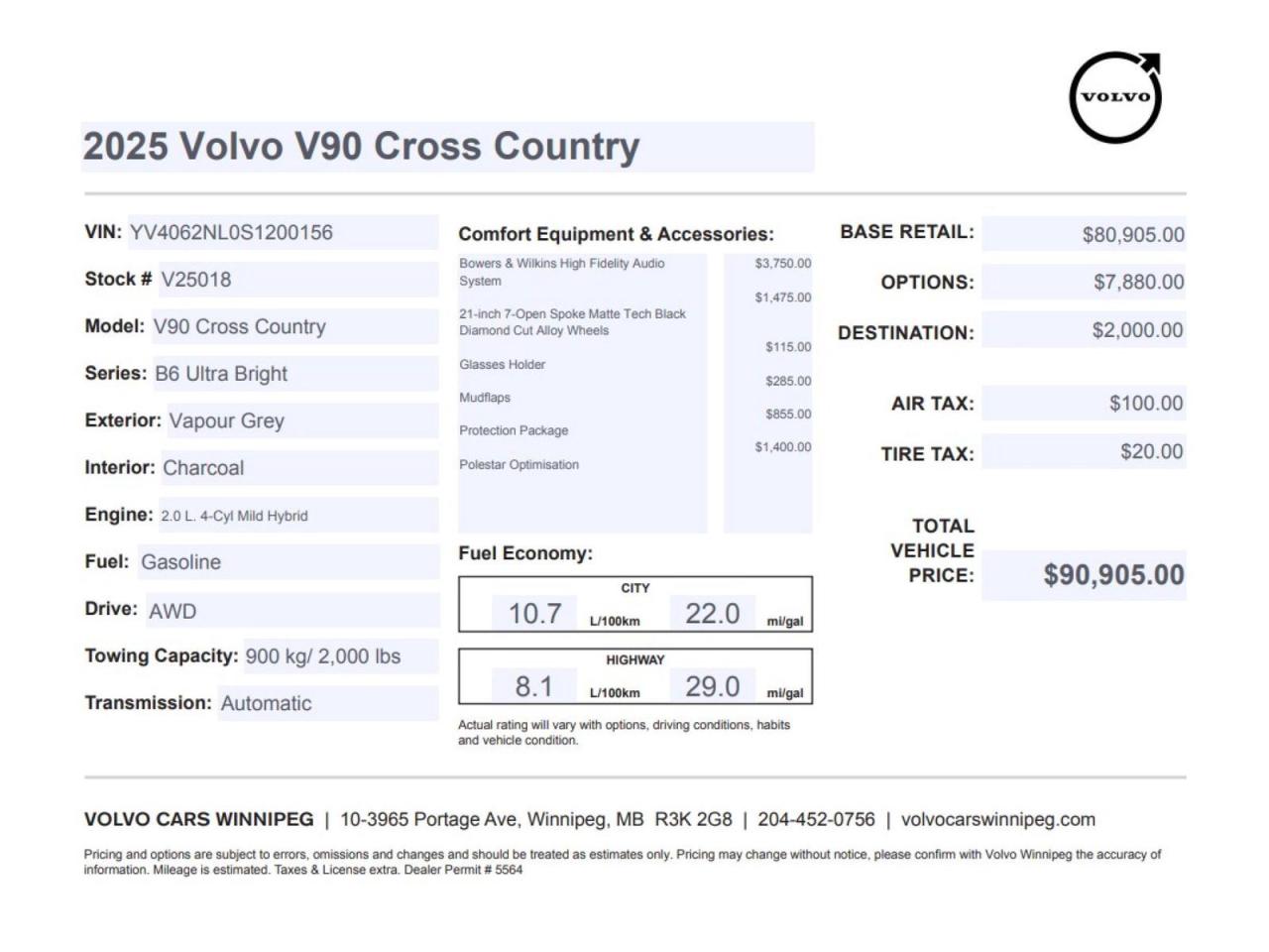 Reward yourself with exclusive benefits in your purchase of a New or Pre-Owned vehicle from Volvo Cars Winnipeg:

-Personalized setup with complimentary technical support for all your vehicle inquiries
-Complimentary Mobile App and Remote Starter Setup (on applicable models)
-Exclusive access to Volvo brand loaners
- Complimentary rental vehicles for your scheduled service appointments when necessary
- A Volvo Valet concierge pick-up and return service to make your servicing needs easy and convenient
- Complimentary interior and exterior clean with your service appointments
- Access to private launch and customer appreciation events
- A state of the art facility with full coffee service and luxurious amenities while you visit
- Factory-trained Volvo technicians who care about ensuring the longevity, safety, and efficiency of your vehicle
- And many more benefits for being a loyal member of the Volvo Winnipeg Family!

Looking for something specific that we currently do not have in our new or pre-owned inventory? Let us find it for you!

Configure and customize your purchase online at www.volvocarswinnipeg.com or call us at 204-452-0756 today.
Dealer permit #5564