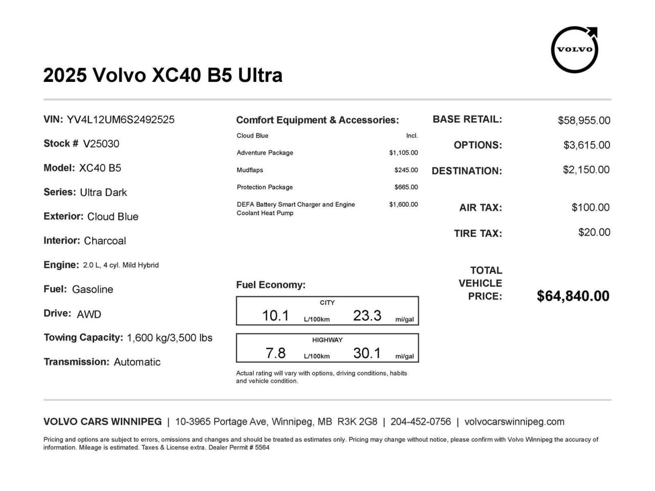 Reward yourself with exclusive benefits in your purchase of a New or Pre-Owned vehicle from Volvo Cars Winnipeg:

-Personalized setup with complimentary technical support for all your vehicle inquiries
-Complimentary Mobile App and Remote Starter Setup (on applicable models)
-Exclusive access to Volvo brand loaners
- Complimentary rental vehicles for your scheduled service appointments when necessary
- A Volvo Valet concierge pick-up and return service to make your servicing needs easy and convenient
- Complimentary interior and exterior clean with your service appointments
- Access to private launch and customer appreciation events
- A state of the art facility with full coffee service and luxurious amenities while you visit
- Factory-trained Volvo technicians who care about ensuring the longevity, safety, and efficiency of your vehicle
- And many more benefits for being a loyal member of the Volvo Winnipeg Family!

Looking for something specific that we currently do not have in our new or pre-owned inventory? Let us find it for you!

Configure and customize your purchase online at www.volvocarswinnipeg.com or call us at 204-452-0756 today.
Dealer permit #5564