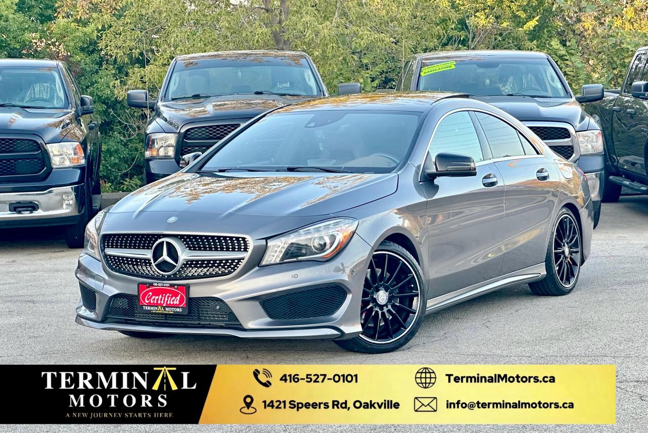<div>#CERTIFIED</div><div>#ONE OWNER&nbsp;</div><div>#2 YEARS WARRANTY INCLUDED&nbsp;</div><div>#LOW KMS&nbsp;</div><div>2014 MERCEDES BENZ CLA250 4MATIC AMG PACKAGE. 4 CYLINDER ENGINE GREAT ON GAS <br /><br />IT HAS BEEN VERY WELL MAINTAINED WITH FULL OF SERVICE RECORDS <br /><br />IN IMMACULATE CONDITION THIS CAR IS ALMOST BRAND NEW RUNS AND DRIVES WITH NO ISSUES <br /><br />#IT WILL COME WITH NEW TIRES AND BRAKES <br /><br />133,000 KMs<br /><br />OPTIONS INCLUDE:<br />-HARMAN/KARDON SOUND SYSTEM <br />-REARVIEW CAMERA <br />-FRONT AND REAR PARKING AID SENSORS<br />-AUTO PEARL PARKING <br />-BLUETOOTH <br />-AMG RIMS <br />-AMG CALLIPERS <br />-CRUISE CONTROL <br />-HEATED SEATS <br />-SUNROOF <br /><br /><br /># BEING SOLD CERTIFIED WITH SAFETY INCLUDED IN THE PRICE!<br /><br /># FREE CARFAX REPORT WITH EVERY VEHICLE!<br /><br />PRICE + HST NO EXTRA OR HIDDEN FEES.<br /><br />PLEASE CONTACT US TO BOOK YOUR APPOINTMENT FOR VIEWING AND TEST DRIVE.<br /><br />TERMINAL MOTORS <br />(416)527-0101 <br />1421 Speers Rd, Oakville, ON L6L2X5&nbsp;</div>