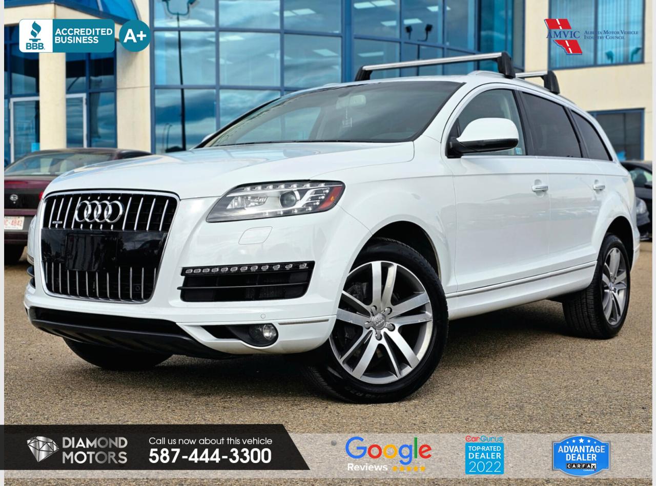 3L 6-cylinder engine, 7 SEATS, PANORAMIC ROOF, NAVIGATION, BLUETOOTH AUDIO, PARK ASSIST, FRONT AND REAR HEATED SEATS, AWD, HEATED STEERING WHEEL AND MUCH MORE! <br/> <br/>  <br/> Just Arrived 2015 Audi Q7 3.0 Premium White has 147,557 KM on it. 3L 6 Cylinder Engine engine, All-Wheel Drive, Automatic transmission, 7 Seater passengers, on special price for $20,900.00. <br/> <br/>  <br/> Book your appointment today for Test Drive. We offer contactless Test drives & Virtual Walkarounds. Stock Number: 24225 <br/> <br/>  <br/> Diamond Motors has built a reputation for serving you, our customers. Being honest and selling quality pre-owned vehicles at competitive & affordable prices. Whenever you deal with us, you know you get to deal and speak directly with the owners. This means unique personalized customer service to meet all your needs. No high-pressure sales tactics, only upfront advice. <br/> <br/>  <br/> Why choose us? <br/>  <br/> Certified Pre-Owned Vehicles <br/> Family Owned & Operated <br/> Finance Available <br/> Extended Warranty <br/> Vehicles Priced to Sell <br/> No Pressure Environment <br/> Inspection & Carfax Report <br/> Professionally Detailed Vehicles <br/> Full Disclosure Guaranteed <br/> AMVIC Licensed <br/> BBB Accredited Business <br/> CarGurus Top-rated Dealer 2022 <br/> <br/>  <br/> Phone to schedule an appointment @ 587-444-3300 or simply browse our inventory online www.diamondmotors.ca or come and see us at our location at <br/> 3403 93 street NW, Edmonton, T6E 6A4 <br/> <br/>  <br/> To view the rest of our inventory: <br/> www.diamondmotors.ca/inventory <br/> <br/>  <br/> All vehicle features must be confirmed by the buyer before purchase to confirm accuracy. All vehicles have an inspection work order and accompanying Mechanical fitness assessment. All vehicles will also have a Carproof report to confirm vehicle history, accident history, salvage or stolen status, and jurisdiction report. <br/>