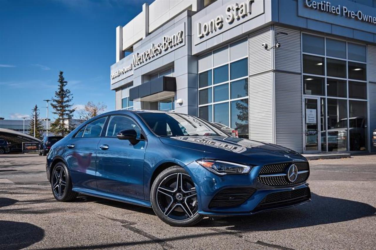 This Certified Pre-Owned 2023 Mercedes-Benz CLA 250, available at Lone Star Mercedes-Benz in Calgary, is a striking combination of performance, luxury, and advanced technology. Featuring the Premium, Night, and Navigation Packages, this sleek sedan offers a dynamic driving experience along with an abundance of high-end features. Inside, youll find a luxurious cabin with leather upholstery, a large touchscreen multimedia display with integrated navigation, and a heated steering wheel for added comfort. The Night Package enhances the CLA’s bold, sporty look with blacked-out exterior accents, including black trim on the grille, window surrounds, and wheels, giving it an aggressive, yet refined, presence.  Equipped with a 360-degree camera, parking and maneuvering in tight spaces is made effortless, while a suite of advanced safety features, including active brake assist and attention assist, ensures peace of mind on every journey. With its turbocharged engine, smooth handling, and stunning design, the 2023 CLA 250 strikes the perfect balance between performance and sophistication. This StarCertified vehicle also comes with the added benefit of a Mercedes-Benz warranty, providing 2 years of coverage up to 120,000 km for additional peace of mind. Dont miss out on this exceptional CLA 250, now for sale at Lone Star Mercedes-Benz in Calgary!