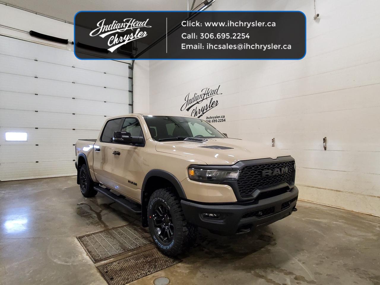 <b>Off-Road Suspension,  Navigation,  Apple CarPlay,  Android Auto,  360 Camera!</b><br> <br> <br> <br>  Whether you need tough and rugged capability, or soft and comfortable luxury, this 2025 Ram delivers every time. <br> <br>The Ram 1500s unmatched luxury transcends traditional pickups without compromising its capability. Loaded with best-in-class features, its easy to see why the Ram 1500 is so popular. With the most towing and hauling capability in a Ram 1500, as well as improved efficiency and exceptional capability, this truck has the grit to take on any task.<br> <br> This tan Crew Cab 4X4 pickup   has a 8 speed automatic transmission and is powered by a  420HP 3.0L Straight 6 Cylinder Engine.<br> <br> Our 1500s trim level is Rebel. This Ram 1500 in the Rebel trim offers off-roading suspension with Bilstein dampers, and rewards you with a leather-wrapped heated steering wheel, a 360 camera system, a 10-speaker Alpine audio, and a 12-inch infotainment screen with inbuilt navigation, Apple CarPlay and Android Auto, and 4G LTE Wi-Fi hotspot. Additional features include class IV towing equipment, black off-road wheels with black fender flares, power adjustable pedals, intersection collision assist, evasion assist, lane keep assist with lane departure warning, and even more! This vehicle has been upgraded with the following features: Off-road Suspension,  Navigation,  Apple Carplay,  Android Auto,  360 Camera,  Heated Steering Wheel,  Adaptive Cruise Control. <br><br> View the original window sticker for this vehicle with this url <b><a href=http://www.chrysler.com/hostd/windowsticker/getWindowStickerPdf.do?vin=1C6SRFLP7SN623901 target=_blank>http://www.chrysler.com/hostd/windowsticker/getWindowStickerPdf.do?vin=1C6SRFLP7SN623901</a></b>.<br> <br>To apply right now for financing use this link : <a href=https://www.indianheadchrysler.com/finance/ target=_blank>https://www.indianheadchrysler.com/finance/</a><br><br> <br/> Weve discounted this vehicle $7228. See dealer for details. <br> <br>At Indian Head Chrysler Dodge Jeep Ram Ltd., we treat our customers like family. That is why we have some of the highest reviews in Saskatchewan for a car dealership!  Every used vehicle we sell comes with a limited lifetime warranty on covered components, as long as you keep up to date on all of your recommended maintenance. We even offer exclusive financing rates right at our dealership so you dont have to deal with the banks.
You can find us at 501 Johnston Ave in Indian Head, Saskatchewan-- visible from the TransCanada Highway and only 35 minutes east of Regina. Distance doesnt have to be an issue, ask us about our delivery options!

Call: 306.695.2254<br> Come by and check out our fleet of 20+ used cars and trucks and 80+ new cars and trucks for sale in Indian Head.  o~o