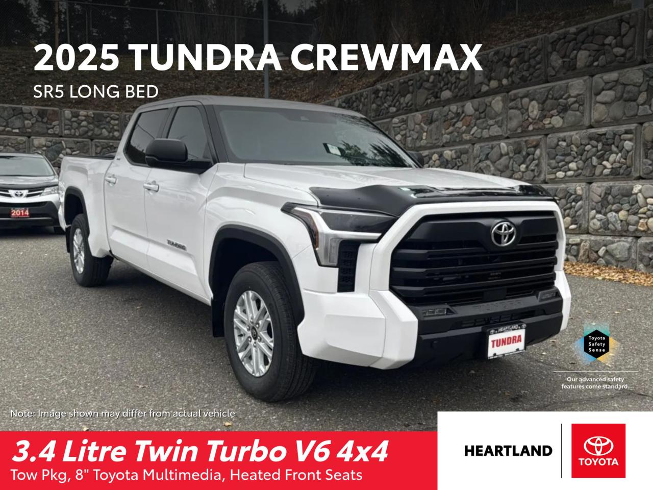 <p>Get ready to conquer any terrain in style with the brand new 2025 Toyota Tundra SR5 Longbox, available now at Heartland Toyota! This robust pickup truck is built for adventure and everyday tasks, offering a powerful 6-cylinder engine and a comfortable, spacious cabin. Its long box provides ample cargo space for hauling your gear, while its advanced 4-wheel drive system ensures youll have the traction you need on any road.</p><p>The Tundra SR5 Longbox is packed with features to make your drive enjoyable and safe. From heated seats and a heated steering wheel to a navigation system and lane keeping assist, youll appreciate the comfort and convenience this truck offers. Whether youre embarking on a weekend getaway or tackling a tough job, the Tundra SR5 Longbox has you covered.</p><p><strong>Here are five features that truly make this truck shine:</strong></p><ol><li><strong>Heated and Ventilated Seats:</strong> Enjoy ultimate comfort no matter the weather with heated and ventilated front seats.</li><li><strong>Heated Steering Wheel:</strong> Keep your hands warm and comfortable even in the coldest temperatures.</li><li><strong>Navigation System:</strong> Never get lost again with the advanced navigation system that guides you to your destination.</li><li><strong>Lane Keeping Assist:</strong> Stay safe on the road with this feature that helps you stay centered in your lane.</li><li><strong>Remote Engine Start:</strong> Warm up your truck before you even step inside, perfect for those chilly Canadian mornings.</li></ol><p>Visit Heartland Toyota today to experience the 2025 Toyota Tundra SR5 Longbox for yourself!</p>