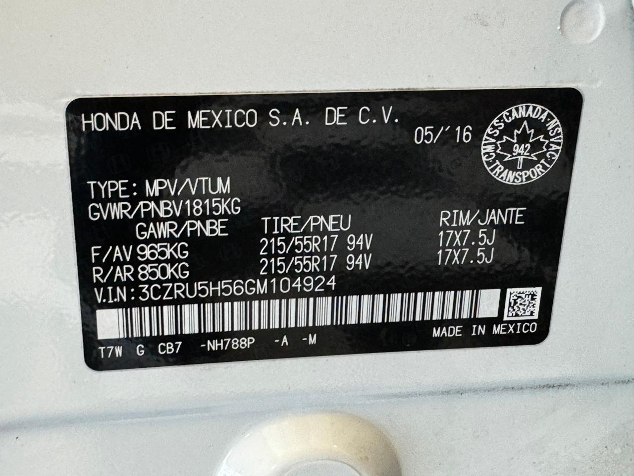 2016 Honda HR-V EX+Sunroof+Side Camera+Heated Seats+Dual Temp Cont - Photo #39