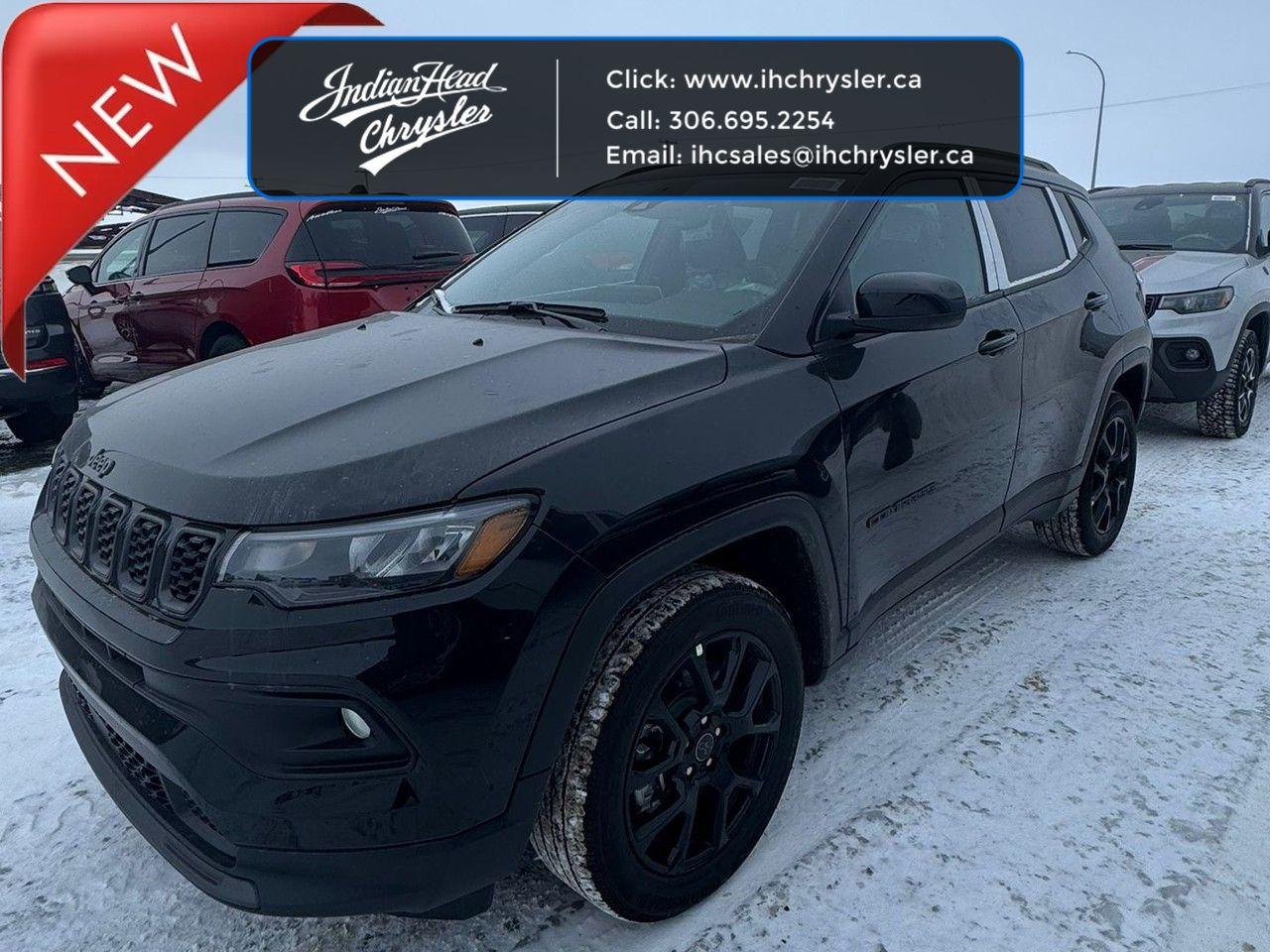 <b>Leather Seats,  4G Wi-Fi,  Heated Steering Wheel,  Remote Start,  Proximity Key!</b><br> <br> <br> <br>  This 2025 Jeep Compass features gorgeous styling and introduces new innovative ways to enhance your driving experience. <br> <br>Keeping with quintessential Jeep engineering, this 2025 Compass sports a striking exterior design, with an extremely refined interior, loaded with the latest and greatest safety, infotainment and convenience technology. This SUV also has the off-road prowess to booth, with rugged build quality and great reliability to ensure that you get to your destination and back, as many times as you want. <br> <br> This black SUV  has a 8 speed automatic transmission and is powered by a  200HP 2.0L 4 Cylinder Engine.<br> <br> Our Compasss trim level is Altitude. This Compass Altitude adds on leather seating upholstery and mobile hotspot internet access, and steps things up with a heated steering wheel, remote engine start, roof rack rails, front fog lamps and cornering headlamps, in addition to heated front seats, a 10.1-inch infotainment screen powered by Uconnect 5 with Apple CarPlay and Android Auto, towing equipment including trailer sway control, push button start, air conditioning, cruise control with steering wheel controls, and front and rear cupholders. Safety features also include lane keeping assist with lane departure warning, forward collision warning with active braking, driver monitoring alert, and a rearview camera. This vehicle has been upgraded with the following features: Leather Seats,  4g Wi-fi,  Heated Steering Wheel,  Remote Start,  Proximity Key,  Heated Seats,  Led Lights. <br><br> View the original window sticker for this vehicle with this url <b><a href=http://www.chrysler.com/hostd/windowsticker/getWindowStickerPdf.do?vin=3C4NJDFN5ST534808 target=_blank>http://www.chrysler.com/hostd/windowsticker/getWindowStickerPdf.do?vin=3C4NJDFN5ST534808</a></b>.<br> <br>To apply right now for financing use this link : <a href=https://www.indianheadchrysler.com/finance/ target=_blank>https://www.indianheadchrysler.com/finance/</a><br><br> <br/> See dealer for details. <br> <br>At Indian Head Chrysler Dodge Jeep Ram Ltd., we treat our customers like family. That is why we have some of the highest reviews in Saskatchewan for a car dealership!  Every used vehicle we sell comes with a limited lifetime warranty on covered components, as long as you keep up to date on all of your recommended maintenance. We even offer exclusive financing rates right at our dealership so you dont have to deal with the banks.
You can find us at 501 Johnston Ave in Indian Head, Saskatchewan-- visible from the TransCanada Highway and only 35 minutes east of Regina. Distance doesnt have to be an issue, ask us about our delivery options!

Call: 306.695.2254<br> Come by and check out our fleet of 20+ used cars and trucks and 80+ new cars and trucks for sale in Indian Head.  o~o