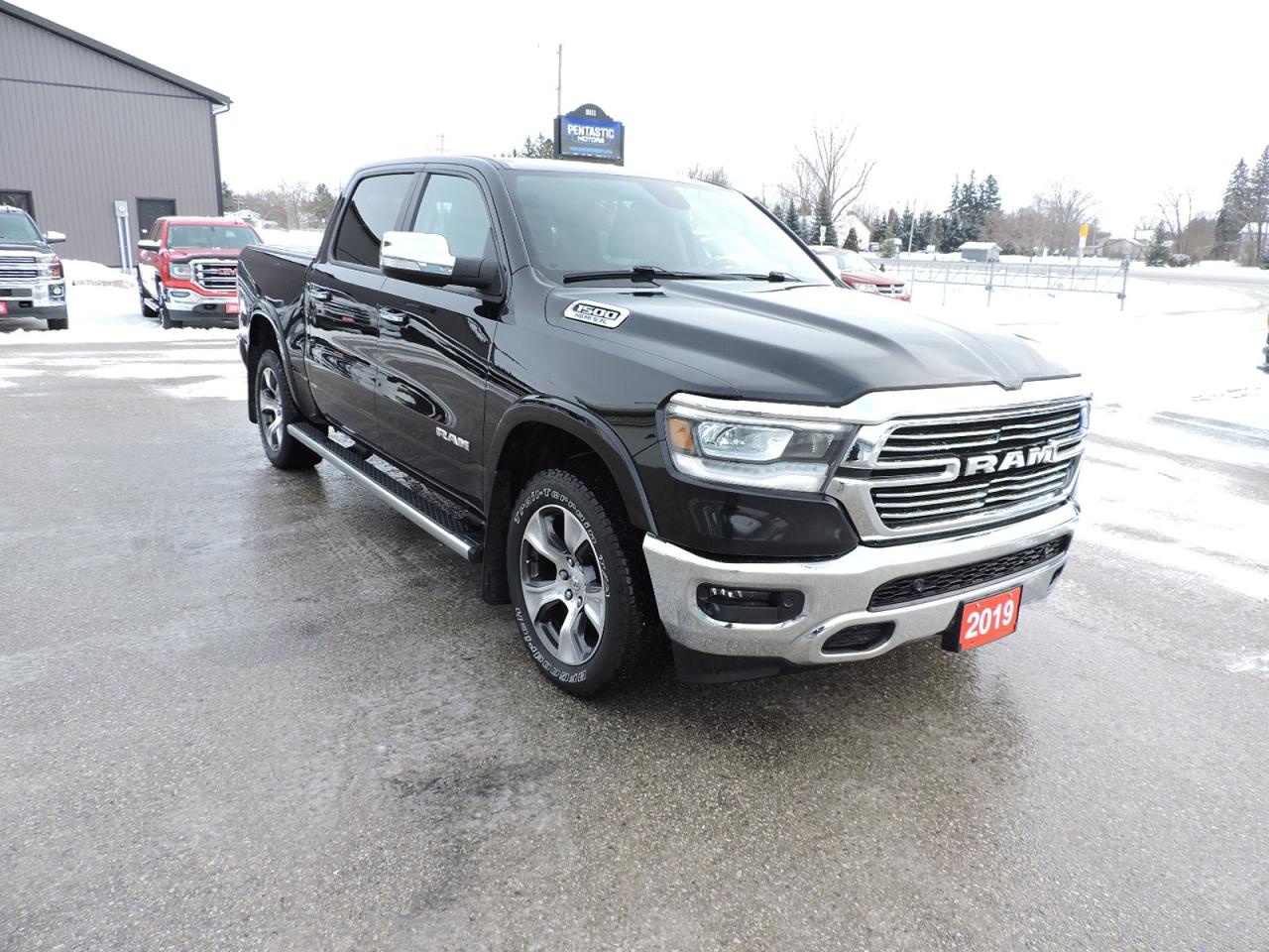 <p>A well oiled and rust-free 2019 Ram 1500 Laramie that is powered by a 5.7L Hemi engine and 4-wheel drive. Heated and cooled leather seats and heated steering wheel. Navigation, back-up camera and both front and rear park assist systems. Bluetooth and steering wheel mounted audio controls, CD player, remote tailgate opening and remote start. Power adjustable pedals, built-in electric brake controller, and a rear power sliding window. A hard folding tonneau cover, adjustable cargo tie down system and sprayed in box liner were added to the 5-foot 7-inch length box. *** EXTRA PICTURES were added showing the rust proofing on the body and frame that was applied annually according to the Carfax report. A must-see Ram 1500 Laramie.</p><p>** WE UPDATE OUR WEBSITE REGULARLY IF YOU SEE THIS AD THE VEHICLE IS AVAILABLE! ** Pentastic Motors specializes in 4X4 Gasoline and Diesel trucks from all makes including Dodge, Ford, and General Motors. Extended warranties available!  Financing available from 7.99% APR OAC. Delivery available to Southern Ontario Purchasers! We are 1.5 hrs from Pearson International Airport and offer free pick up from the airport to Purchasers. Leasing options available for Commercial/Agricultural/Personal! **NO ADMIN FEES! All vehicles are CERTIFIED and serviced unless otherwise stated! CARFAX AVAILABLE ON ALL VEHICLES! ** Call, email, or come in for a test drive today! 1-844-4X4-TRUX www.pentasticmotors.com</p><p> </p>