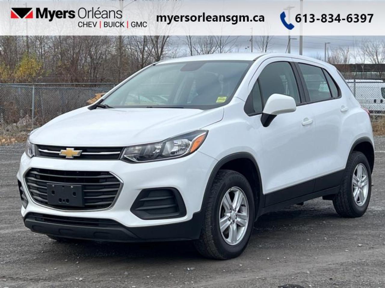 <b>Apple CarPlay,  Android Auto,  Rear View Camera,  Steering Wheel Audio Control,  4G WiFi!</b><br> <br>    This Chevy Trax is a top choice if youre in the market for a versatile, efficient and compact crossover. This  2020 Chevrolet Trax is for sale today in Orleans. <br> <br>The Chevy Trax is a small SUV thats larger than life. This Trax brings good looks and street smarts together in a vehicle built for active city life. Athletic and contemporary styling helps you make an entrance wherever you go and its comfortable interior takes the edge off the daily commute by adding a little more fun to every trip. This  SUV has 107,314 kms. Its  white in colour  . It has an automatic transmission and is powered by a  138HP 1.4L 4 Cylinder Engine.  <br> <br> Our Traxs trim level is LS. This Trax LS comes very well equipped with aluminum wheels, a 7 inch touchscreen featuring Apple CarPlay and Android Auto, 4G WiFi capability, StabiliTrak electronic stability control, power adjustable side mirrors, a 60/40 split folding rear bench seat, Chevrolet Connected Access, flat folding front passenger seat, a rear view camera, remote keyless entry and steering wheel mounted audio controls. This vehicle has been upgraded with the following features: Apple Carplay,  Android Auto,  Rear View Camera,  Steering Wheel Audio Control,  4g Wifi,  Remote Keyless Entry,  Bluetooth. <br> <br>To apply right now for financing use this link : <a href=https://www.myersorleansgm.ca/FinancePreQualForm target=_blank>https://www.myersorleansgm.ca/FinancePreQualForm</a><br><br> <br/><br> Buy this vehicle now for the lowest bi-weekly payment of <b>$146.37</b> with $0 down for 84 months @ 9.99% APR O.A.C. ( Plus applicable taxes -  Plus applicable fees   ).  See dealer for details. <br> <br>*MYERS LIFETIME ENGINE AND TRANSMISSION COVERAGE CERTIFICATE NOT AVAILABLE ON VEHICLES WITH KMS EXCEEDING 140,000KM, VEHICLES 8 YEARS & OLDER, OR HIGHLINE BRAND VEHICLE(eg. BMW, INFINITI. CADILLAC, LEXUS...)<br> Come by and check out our fleet of 50+ used cars and trucks and 150+ new cars and trucks for sale in Orleans.  o~o