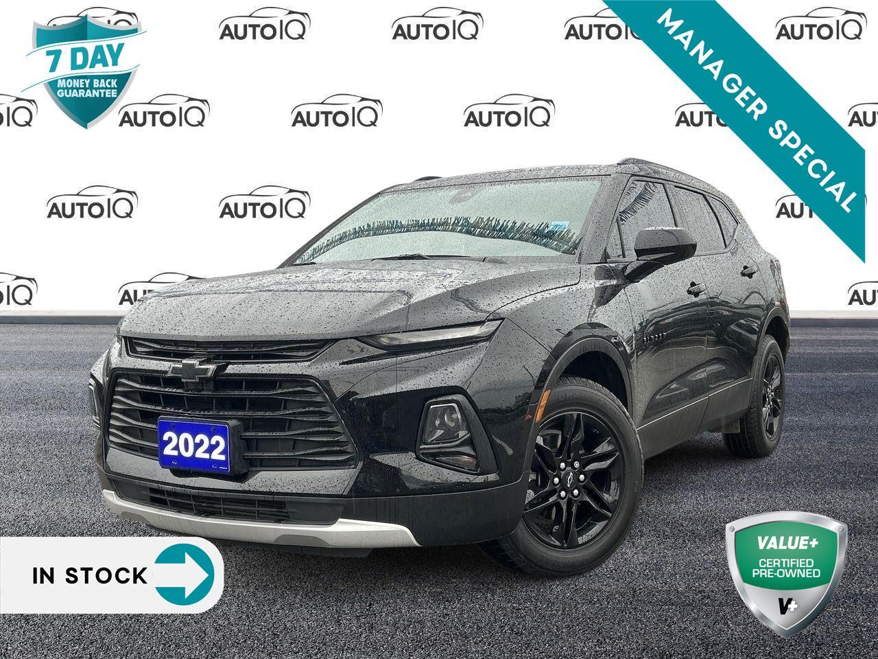 Looking for a sleek, reliable, and well-maintained SUV? Check out this 2022 Chevrolet Blazer LT, available now with only 110,841 km.<br><br> This pre-owned gem has had just one owner and has been consistently dealer-serviced, ensuring top-notch care throughout its life. Whether youre cruising through the city or heading out on your next adventure, the Blazer offers a stylish design paired with a powerful performance.<br><br> With its modern tech features, comfortable interior, and a reputation for dependability, this Blazer LT is ready for many more miles of enjoyment. <br><br>Dont miss out on this opportunity, get in touch today to schedule your test drive!<p></p>

<p>MANAGER SPECIAL VALUE+ CERTIFIED PRE-OWNED VEHICLE</p>

<p>36-point Provincial Safety Inspection<br />
172-point inspection combined mechanical, aesthetic, functional inspection including a vehicle report card<br />
Warranty: 30 Days or 1500 KMS on mechanical safety-related items and extended plans are available<br />
Complimentary CARFAX Vehicle History Report<br />
2X Provincial safety standard for tire tread depth<br />
2X Provincial safety standard for brake pad thickness<br />
7 Day Money Back Guarantee*<br />
Market Value Report provided<br />
Complimentary 3 months SIRIUS XM satellite radio subscription on equipped vehicles<br />
Complimentary wash and vacuum<br />
Vehicle scanned for open recall notifications from manufacturer</p>

<p>SPECIAL NOTE: This vehicle is reserved for AutoIQs retail customers only. Please, No dealer calls. Errors & omissions excepted.</p>

<p>*As-traded, specialty or high-performance vehicles are excluded from the 7-Day Money Back Guarantee Program (including, but not limited to Ford Shelby, Ford mustang GT, Ford Raptor, Chevrolet Corvette, Camaro 2SS, Camaro ZL1, V-Series Cadillac, Dodge/Jeep SRT, Hyundai N Line, all electric models)</p>