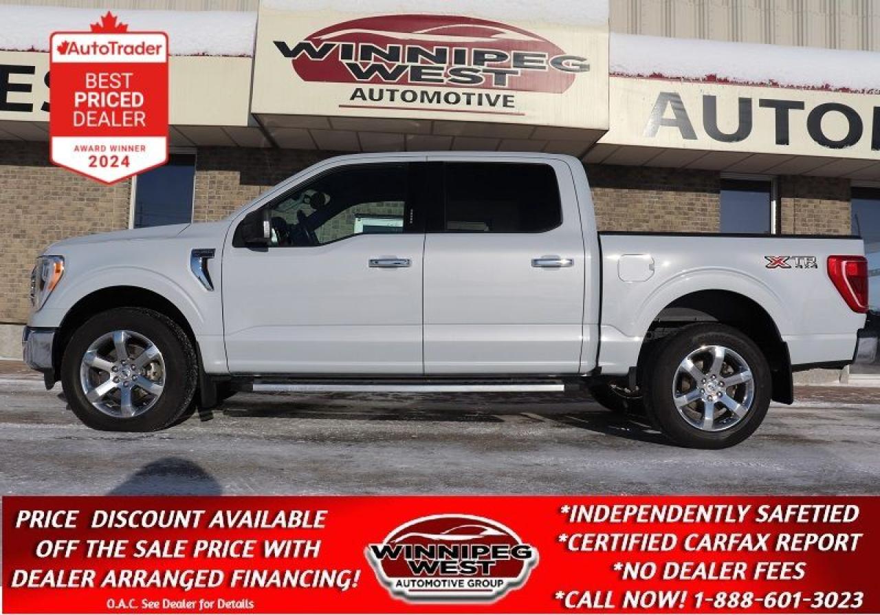 SALE PRICE: $39,800 ****ASK US HOW TO RECEIVE A PRICE DISCOUNT WITH DEALER ARRANGED FINANCING O.A.C.** PLUS APPLICABLE TAXES. NO ADMINISTRATION FEES!!    

STUNNING ALL NEW REDESIGN, VERY WELL EQUIPPED 2022 FORD F-150 XTR CREW CAB  3.5L V6 ECO-BOOST 4X4 WITH A PERFECT ACCIDENT FREE LOCAL MANITOBA HISTORY AND BEST OF ALL IT HAS GREAT LOOKS FINISHED IN FORDS NEW COLOR. LOADED WITH GREAT OPTIONS INCLUDING THE 302A GROUPING WITH THE HEATED POWER BUCKET SEATS AND FULL CONSOLE, TRAILER TOW PKG, BIG SCREEN SYNC 4 INFOTAINMENT, BLIND SPOT & LANE KEEP AND SO MUCH MORE!!  

- Proven 3.5L Fuel Sipping Eco-Boost Turbo V6 producing a MASSIVE 400HP & 500 lb-ft Tq with Start/Stop Fuel saving
- New Gen 10 Speed automatic 
- Auto 4x4 with 2 stage transfer case 
- Locking rear diff 3.55 gear ratio
- Heated Power 5-Passenger seating (with Bucket seats and large full console)
- The New Gen Big Screen SYNC 4 Multimedia Infotainment sys with 12 inch Screen
- Premium Audio system with AUX, dual USB and more
- 4G LTE WiFi Mobile Hotspot Internet Access
- Android Auto / Apple Car Play
- Bluetooth phone connectivity 
- Factory Navigation 
- Backup camera 
- Rear park sensors
- Remote & Keyless entry & Remote Starter
- Remote deployable tailgate
- BLIND SPOT W/CROSS TRAFFIC, LANE-KEEPING ASSIST
- Dual Auto Climate control
- Power Sliding rear window
- Factory Tow Package with class IV receiver
- Factory brake controller
- Tow Mirrors
- Full 302A Premium Grouping
- XTR Chrome appearance Package 
- HD Chrome side steps
- Fog Lights / Tow Hooks
- Tinted Windows
- High end Revolver Aluminum Roll up box cover
- Spray in Box liner
- Factory Upgraded Chrome XTR 20-inch Chrome Wheels with Pirelli Scorpion Tires
-  And so much more - Read below for more info...

ALL NEW DESIGN, EXCEPTIONALLY GOOD LOOKING AND FUNCTIONAL WITH ALL THE RIGHT OPTIONS AND GREAT POWER. SHARP & SUPER CLEAN, VERY WELL CARED FOR LOCAL NO-ACCIDENT TRUCK EQUIPPED WITH ALL THE RIGHT OPTIONS AND GOOD LOOKS! A REAL MUST SEE 2022 Ford F150 XTR Super Crew with the truly amazingly powerful yet fuel efficient 3.5L Eco-Boost Turbo V6 producing an amazing 400HP & 500 lb-ft Tq with Start/Stop!! GREAT LOOKS, GREAT OPTIONS AND A GREAT HISTORY!! Loaded with options including the new and efficient 10 Speed auto transmission to all four wheel via an electronically controlled part-time four-wheel drive system with 2 stage transfer case. Comes with Heated Power & Heated 5-Passenger seating (with sport Bucket seats and Full Size Center console),  air, tilt, cruise, PW, PL, Ford Sync 4 voice activated system with 12 inch Screen, AUX and USB input, remote entry, remote starter, back up camera, trailer tow package, trailer brake controller, auto lamp, fog lights, tow hooks, steering wheel controls, tinted windows, fog lights, Factory chrome HD running boards, - XTR Chrome appearance Package, very high end Revolver Roll-up Tonneau Cover (over $2000 value!) Spray in box-liner and so much more! This truck is extra clean inside & out and has an amazing look. Nothing but the best in the New Gen Ford F150 XTR!!

Comes with a fresh Manitoba Safety Certification, a certified Clean, No Accident MANITOBA CARFAX History report AND we have many unlimited KM extended warranty options available to choose from!! Selling at a fraction of new MRSP to replace today as equipped! ON SALE NOW (HUGE VALUE!!!) Zero down financing available OAC. Please see dealer for details. Trades accepted. View at Winnipeg West Automotive Group, 5195 Portage Ave. Dealer permit # 4365, Call now 1 (888) 601-3023