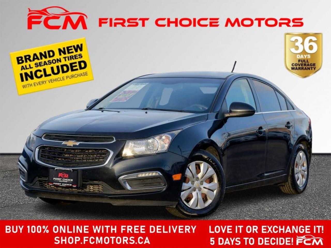 ** ** SPECIAL LIMITED TIME OFFER ** ** PURCHASE ANY VEHICLE THIS WEEK AND RECEIVE 4 BRAND-NEW ALL-SEASON TIRES AT NO ADDITIONAL COST!!! DON   T MISS THIS EXCLUSIVE CHANCE TO UPGRADE YOUR RIDE AND STAY PREPARED FOR ANY WEATHER!!! <br><br>EXCITING NEWS FROM FIRST CHOICE MOTORS! Our brand-new online showroom is now open to the public, bringing the ultimate car shopping experience right to your fingertips! Enjoy a 100% online car shopping experience, with over 500 certified vehicles in stock, comprehensive protection plans, and thousands of new auto parts & accessories available! Plus, for a limited time, were offering FREE deliveries across Ontario on all vehicle purchases! Dont miss out   visit Shop.fcmotors.ca to find and upgrade your perfect vehicle today!<br><br>Welcome to First Choice Motors, the largest car dealership in Ontario of pre-owned cars, SUVs, and vans priced between $5000-$15,000. With an impressive inventory of over 500 vehicles in stock, we are dedicated to providing our customers with a vast selection of affordable and reliable options. <br><br>Were thrilled to offer a used 2015 Chevrolet Cruze LT, black color with 120,000km (STK#7893) This vehicle was $10990 NOW ON SALE FOR $9990. It is equipped with the following features:<br>- Automatic Transmission<br>- Bluetooth<br>- Reverse camera<br>- Power windows<br>- Power locks<br>- Power mirrors<br>- Air Conditioning<br><br>At First Choice Motors, we believe in providing quality vehicles that our customers can depend on. All our vehicles come with a 36-day FULL COVERAGE warranty. We also offer additional warranty options up to 5 years for our customers who want extra peace of mind. All Carfax Canada History Reports will be available to view & print from our website www.fcmotors.ca or Shop.fcmotors.ca<br><br>Furthermore, all our vehicles are sold fully certified with brand new brakes rotors and pads, a fresh oil change, and brand new set of all-season tires installed & balanced. You can be confident that this car is in excellent condition and ready to hit the road.<br><br>At First Choice Motors, we believe that everyone deserves a chance to own a reliable and affordable vehicle. Thats why we offer financing options with low interest rates starting at 7.9% O.A.C. Were proud to approve all customers, including those with bad credit, no credit, students, and even 9 socials. Our finance team is dedicated to finding the best financing option for you and making the car buying process as smooth and stress-free as possible.<br><br>Our dealership is open 7 days a week to provide you with the best customer service possible. We carry the largest selection of used vehicles for sale under $9990 in all of Ontario. We stock over 500 cars, mostly Acura ,Audi ,BMW, Buick, Cadillac, Chevrolet, Chrysler, Dodge, Fiat, Ford, GMC, Hyundai, Infiniti, Jeep, Kia, Lexus, Lincoln, Mazda, Mercedes-Benz, Mini, Mitsubishi, Nissan, Subaru, Toyota & Volvo. With our ongoing sale, you can find your dream car at a price you can afford. Come visit us today and experience why we are the best choice for your next used car purchase!<br><br>All prices exclude a $12.50 OMVIC fee, license plates & registration and ONTARIO HST (13%)