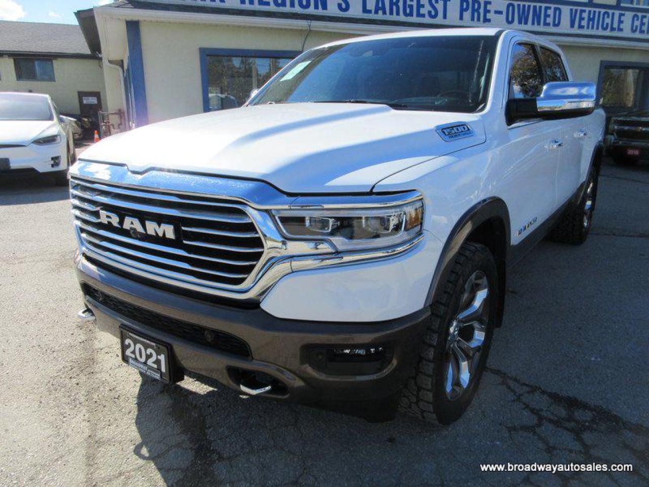 Used 2021 RAM 1500 LIKE NEW LONG-HORN-EDITION 5 PASSENGER 5.7L - eTORQUE.. 4X4.. CREW-CAB.. SHORTY.. NAVIGATION.. SUNROOF.. LEATHER.. HEATED/AC SEATS.. POWER PEDALS.. for sale in Bradford, ON