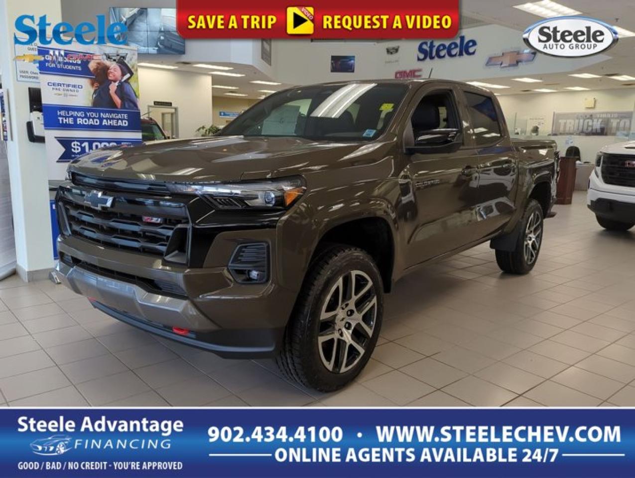 Purchase our 2024 Chevrolet Colorado Z71 Crew Cab 4X4 in Harvest Bronze Metallic, and put the pavement in your rearview mirror! Motivated by a 2.7L TurboMax generating 310hp for an 8 Speed Automatic transmission with a multimode performance system. You can also take advantage of an auto-locking rear differential and a 2-speed transfer case to enhance trail capability, this Four Wheel Drive truck achieves approximately 10.7L/100km on the highway. Born bold, our Colorado boasts LED lighting, fog lamps, red recovery hooks, a CornerStep rear bumper, alloy wheels, cargo-bed lighting, a sunroof, and a 120V outlet. Our Z71 cabin supports enthusiastic adventures with heated cloth/Evotex seats, a heated steering wheel, single-zone climate control, a sliding rear window, keyless access/ignition, and an interior 120V outlet. Truck-friendly technologies include an 11.3-inch touchscreen, an 11-inch driver display, full-color navigation, WiFi compatibility, Google Built-In, wireless Android Auto®/Apple CarPlay®, Bluetooth®, and a six-speaker sound system. You can feel confident in command of this interior! Premium peace of mind comes into play with Chevrolet safety measures such as automatic braking, hill start assistance, hill descent control, lane-keeping assistance, forward collision warning, lane-departure alert, a rearview camera, and more. Engineered for overachievers, our Colorado Z71 is ready to go! Save this Page and Call for Availability. We Know You Will Enjoy Your Test Drive Towards Ownership! Metros Premier Credit Specialist Team Good/Bad/New Credit? Divorce? Self-Employed?