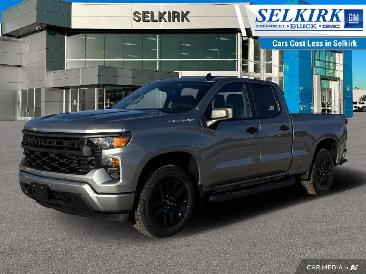 <b>Trailering Package,  Aluminum Wheels,  Remote Start,  Automatic Emergency Braking,  Lane Keep Assist!</b><br> <br> <br> <br>  No matter where you’re heading or what tasks need tackling, there’s a premium and capable Silverado 1500 that’s perfect for you. <br> <br>This 2025 Chevrolet Silverado 1500 stands out in the midsize pickup truck segment, with bold proportions that create a commanding stance on and off road. Next level comfort and technology is paired with its outstanding performance and capability. Inside, the Silverado 1500 supports you through rough terrain with expertly designed seats and robust suspension. This amazing 2025 Silverado 1500 is ready for whatever.<br> <br> This sterling grey metallic Extended Cab 4X4 pickup   has an automatic transmission and is powered by a  310HP 2.7L 4 Cylinder Engine.<br> <br> Our Silverado 1500s trim level is Custom. Standard features include a trailering package, remote start, aluminum wheels, hitch guidance, a power locking EZ lift tailgate, and a  7-inch infotainment display with Apple CarPlay and Android Auto. Safety features also include lane keep assist with lane departure warning, following distance indication, forward collision alert, and automatic emergency braking with front pedestrian braking. This vehicle has been upgraded with the following features: Trailering Package,  Aluminum Wheels,  Remote Start,  Automatic Emergency Braking,  Lane Keep Assist,  Lane Departure Warning,  Forward Collision Alert. <br><br> <br>To apply right now for financing use this link : <a href=https://www.selkirkchevrolet.com/pre-qualify-for-financing/ target=_blank>https://www.selkirkchevrolet.com/pre-qualify-for-financing/</a><br><br> <br/> Weve discounted this vehicle $2515.    Incentives expire 2025-01-02.  See dealer for details. <br> <br>Selkirk Chevrolet Buick GMC Ltd carries an impressive selection of new and pre-owned cars, crossovers and SUVs. No matter what vehicle you might have in mind, weve got the perfect fit for you. If youre looking to lease your next vehicle or finance it, we have competitive specials for you. We also have an extensive collection of quality pre-owned and certified vehicles at affordable prices. Winnipeg GMC, Chevrolet and Buick shoppers can visit us in Selkirk for all their automotive needs today! We are located at 1010 MANITOBA AVE SELKIRK, MB R1A 3T7 or via phone at 204-482-1010.<br> Come by and check out our fleet of 40+ used cars and trucks and 230+ new cars and trucks for sale in Selkirk.  o~o