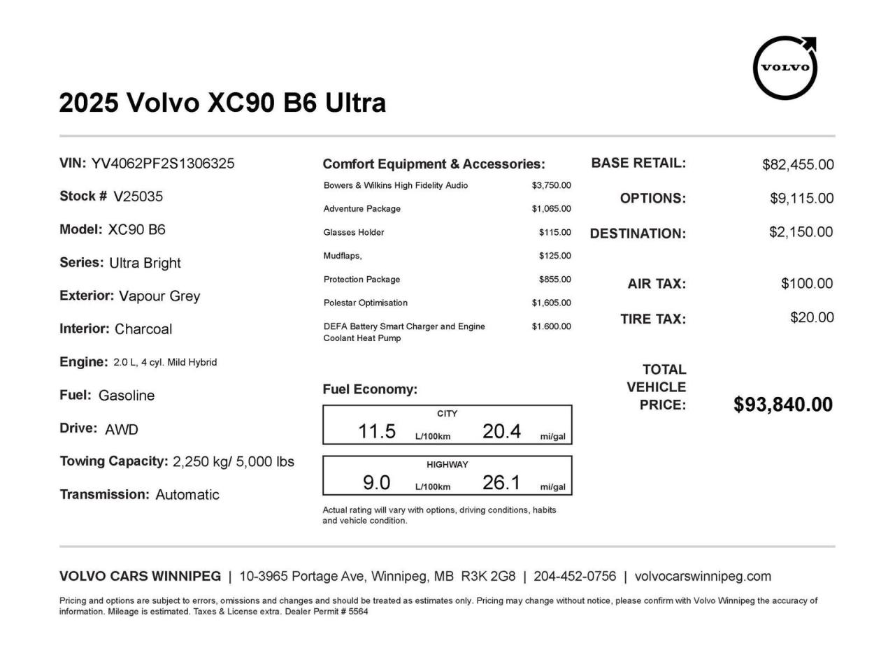 Reward yourself with exclusive benefits in your purchase of a New or Pre-Owned vehicle from Volvo Cars Winnipeg:

-Personalized setup with complimentary technical support for all your vehicle inquiries
-Complimentary Mobile App and Remote Starter Setup (on applicable models)
-Exclusive access to Volvo brand loaners
- Complimentary rental vehicles for your scheduled service appointments when necessary
- A Volvo Valet concierge pick-up and return service to make your servicing needs easy and convenient
- Complimentary interior and exterior clean with your service appointments
- Access to private launch and customer appreciation events
- A state of the art facility with full coffee service and luxurious amenities while you visit
- Factory-trained Volvo technicians who care about ensuring the longevity, safety, and efficiency of your vehicle
- And many more benefits for being a loyal member of the Volvo Winnipeg Family!

Looking for something specific that we currently do not have in our new or pre-owned inventory? Let us find it for you!

Configure and customize your purchase online at www.volvocarswinnipeg.com or call us at 204-452-0756 today.
Dealer permit #5564