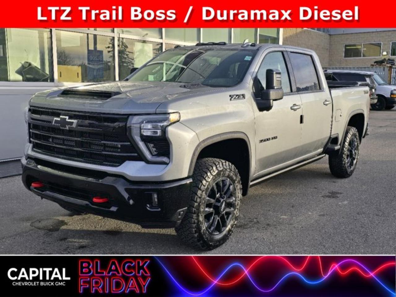 This Chevrolet Silverado 3500HD boasts a Turbocharged Diesel V8 6.6L/403 engine powering this Automatic transmission. ENGINE, DURAMAX 6.6L TURBO-DIESEL V8, B20-DIESEL COMPATIBLE (470 hp [350.5 kW] @ 2800 rpm, 975 lb-ft of torque [1322 Nm] @ 1600 rpm), Wireless Phone Projection for Apple CarPlay and Android Auto, Wipers, front rain-sensing.*This Chevrolet Silverado 3500HD Comes Equipped with These Options *Windows, power rear, express down, Window, power front, passenger express up/down, Window, power front, drivers express up/down, Wi-Fi Hotspot capable (Terms and limitations apply. See onstar.ca or dealer for details.), Wheels, 18 (45.7 cm) machined aluminum with Silver painted accents, 6-spoke (Requires single rear wheels.), Wheelhouse liners, rear (Not available with dual rear wheels.), USB Ports, rear, dual, charge-only, USB Ports, 2, Charge/Data ports located on instrument panel, Transfer case, two-speed active electronic Autotrac with push button control, Trailer brake controller, integrated.* Stop By Today *For a must-own Chevrolet Silverado 3500HD come see us at Capital Chevrolet Buick GMC Inc., 13103 Lake Fraser Drive SE, Calgary, AB T2J 3H5. Just minutes away!