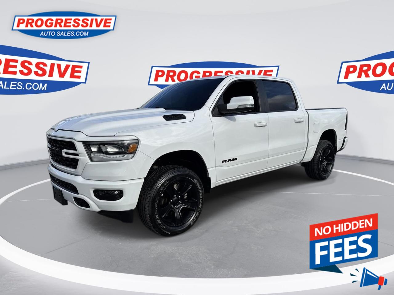 <b>Android Auto,  Apple CarPlay,  Heated Steering Wheel,  Heated Seats,  Power Pedals!</b><br> <br>    Make light work of tough jobs with exceptional towing, torque and payload capability. This  2022 Ram 1500 is for sale today. <br> <br>The 2022 Ram 1500 does more than dominate the North American truck scene, it redefines. The Ram 1500 delivers power and performance everywhere you need it, with a tech-forward cabin that is all about comfort and convenience. Loaded with best-in-class features, its easy to see why the Ram 1500 is so popular. With the most towing and hauling capability in a Ram 1500, as well as improved efficiency and exceptional capability, this truck has the grit to take on any task. This  Crew Cab 4X4 pickup  has 83,370 kms. Its  white in colour  . It has a 8 speed automatic transmission and is powered by a  395HP 5.7L 8 Cylinder Engine. <br> <br> Our 1500s trim level is Sport. Stepping up to this Ram 1500 Sport is a great choice as it comes loaded with exclusive aluminum wheels, black exterior accents, a heated leather steering wheel, LED fog lights, and a larger Uconnect touchscreen thats paired with Apple CarPlay, Android Auto, SiriusXM, streaming audio and 4G LTE. Additional features include a power drivers seat with heated front seats, power adjustable pedals, proximity keyless entry, a useful rear view camera, forward collision warning with active braking, power folding heated mirrors, a rear step bumper and all the towing equipment you need to get going.
 This vehicle has been upgraded with the following features: Android Auto,  Apple Carplay,  Heated Steering Wheel,  Heated Seats,  Power Pedals,  Aluminum Wheels,  Fog Lamps. <br> To view the original window sticker for this vehicle view this <a href=http://www.chrysler.com/hostd/windowsticker/getWindowStickerPdf.do?vin=1C6SRFVT1NN196729 target=_blank>http://www.chrysler.com/hostd/windowsticker/getWindowStickerPdf.do?vin=1C6SRFVT1NN196729</a>. <br/><br> <br>To apply right now for financing use this link : <a href=https://www.progressiveautosales.com/credit-application/ target=_blank>https://www.progressiveautosales.com/credit-application/</a><br><br> <br/><br><br> Progressive Auto Sales provides you with the all the tools you need to find and purchase a used vehicle that meets your needs and exceeds your expectations. Our Sarnia used car dealership carries a wide range of makes and models for exceptionally low prices due to our extensive network of Canadian, Ontario and Sarnia used car dealerships, leasing companies and auction groups. </br>

<br> Our dealership wouldnt be where we are today without the great people in Sarnia and surrounding areas. If you have any questions about our services, please feel free to ask any one of our staff. If you want to visit our dealership, you can also find our hours of operation and location information on our Contact page. </br> o~o