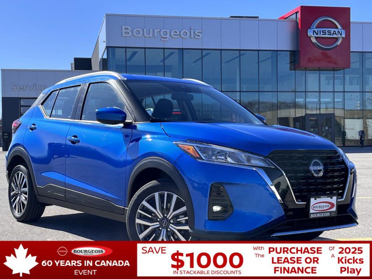 <p>Introducing the brand-new Nissan Kicks Play SV in a stunning blue exterior with FWD handling, designed to deliver comfort and agility on every drive. This SUV, with its efficient 1.6L 4-cyl engine, promises an engaging drive with a smooth automatic transmission, perfect for navigating city streets or cruising on the highway.</p><p>The exterior of the Kicks Play SV radiates modern style with its sleek blue finish, complemented by stylish alloy wheels that not only enhance its looks but also its road presence. Inside, the cabin welcomes you with a sophisticated black interior, offering a spacious and comfortable environment. The SV trim is adorned with high-quality finishes and features such as heated seats, a leather steering wheel, and heated mirrors, ensuring every journey is enjoyed in comfort and style.</p><p>Technology-wise, the Nissan Kicks Play SV is equipped with an abundance of features to keep you connected and safe on the road. Enjoy the convenience of a backup camera, keyless entry, and remote start, along with advanced driver assistance features like lane assist, adaptive cruise control, and parking sensors. Integration with smart devices and satellite radio is seamless, enhancing your driving experience with entertainment and connectivity at your fingertips.</p><p>This vehicle is a perfect match for drivers seeking a blend of style, comfort, and technology in a compact SUV package. With its modest mileage of just 15 km, it's practically waiting for its first adventure. We invite interested buyers to contact the dealership today for more information and to experience the Nissan Kicks Play SV for themselves. Don't miss out on making this versatile and stylish SUV yours!</p> <p><strong>Financing Your Next Vehicle with Bourgeois Midland Nissan:</strong></p><p>At Bourgeois Midland Nissan, we make financing your next vehicle simple and stress-free! Our team works with trusted lenders to find flexible options tailored to your budget. Drive away with confidenceapply today!</p><p>Take advantage of our online pre-qualification tool, backed by Equifax and TD Bank to find the payment that works for you. Simply <a href=https://www.bourgeoisnissan.com/pre-qualify-for-financing/ rel=nofollow><strong>CLICK HERE</strong></a> to use our secure online credit tool with no impact to your credit.</p>