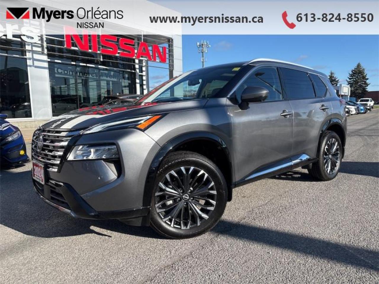 <b>Low Mileage, HUD,  Bose Premium Audio,  Leather Seats,  Navigation,  360 Camera!</b><br> <br>  Compare at $43999 - Our Price is just $43599! <br> <br>   Capable of crossing over into every aspect of your life, this 2024 Rogue lets you stay focused on the adventure. This  2024 Nissan Rogue is for sale today in Orleans. <br> <br>Nissan was out for more than designing a good crossover in this 2024 Rogue. They were designing an experience. Whether your adventure takes you on a winding mountain path or finding the secrets within the city limits, this Rogue is up for it all. Spirited and refined with space for all your cargo and the biggest personalities, this Rogue is an easy choice for your next family vehicle.This low mileage  SUV has just 7,849 kms. Its  gray in colour  . It has an automatic transmission and is powered by a  201HP 1.5L 3 Cylinder Engine. <br> <br> Our Rogues trim level is Platinum. This range-topping Rogue Platinum features a drivers head up display and Bose premium audio, and rewards you with 19-inch alloy wheels, quilted anmd perforated semi-aniline leather upholstery, heated rear seats, a power moonroof, a power liftgate for rear cargo access, adaptive cruise control and ProPilot Assist. Also standard include heated front heats, a heated leather steering wheel, mobile hotspot internet access, proximity key with remote engine start, dual-zone climate control, and a 12.3-inch infotainment screen with NissanConnect, Apple CarPlay, and Android Auto. Safety features also include HD Enhanced Intelligent Around View Monitoring, lane departure warning, blind spot detection, front and rear collision mitigation, and rear parking sensors. This vehicle has been upgraded with the following features: Hud,  Bose Premium Audio,  Leather Seats,  Navigation,  360 Camera,  Moonroof,  Power Liftgate. <br> <br/><br>We are proud to regularly serve our clients and ready to help you find the right car that fits your needs, your wants, and your budget.And, of course, were always happy to answer any of your questions.Proudly supporting Ottawa, Orleans, Vanier, Barrhaven, Kanata, Nepean, Stittsville, Carp, Dunrobin, Kemptville, Westboro, Cumberland, Rockland, Embrun , Casselman , Limoges, Crysler and beyond! Call us at (613) 824-8550 or use the Get More Info button for more information. Please see dealer for details. The vehicle may not be exactly as shown. The selling price includes all fees, licensing & taxes are extra. OMVIC licensed.Find out why Myers Orleans Nissan is Ottawas number one rated Nissan dealership for customer satisfaction! We take pride in offering our clients exceptional bilingual customer service throughout our sales, service and parts departments. Located just off highway 174 at the Jean DÀrc exit, in the Orleans Auto Mall, we have a huge selection of Used vehicles and our professional team will help you find the Nissan that fits both your lifestyle and budget. And if we dont have it here, we will find it or you! Visit or call us today.<br>*LIFETIME ENGINE TRANSMISSION WARRANTY NOT AVAILABLE ON VEHICLES WITH KMS EXCEEDING 140,000KM, VEHICLES 8 YEARS & OLDER, OR HIGHLINE BRAND VEHICLE(eg. BMW, INFINITI. CADILLAC, LEXUS...)<br> Come by and check out our fleet of 20+ used cars and trucks and 110+ new cars and trucks for sale in Orleans.  o~o