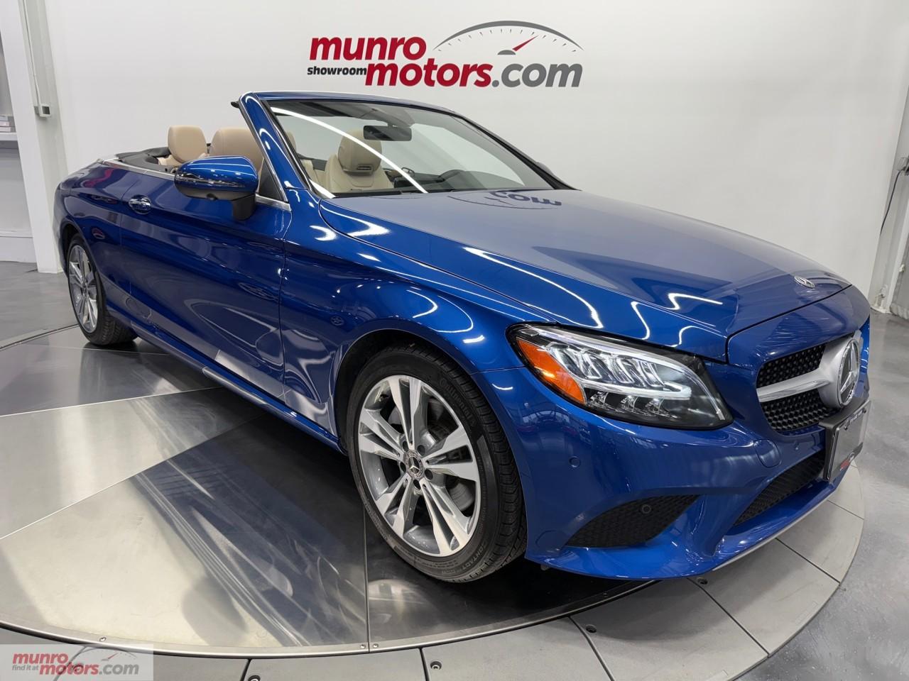 <p>Are you ready to elevate your driving experience? Look no further than the stunning 2023 Mercedes-Benz C300 4MATIC Cabriolet, a perfect blend of luxury, performance, and innovative technology. This exceptional convertible is designed for those who crave the thrill of open-air driving without compromising on comfort and style.</p><p>Under the hood, the C300 Cabriolet is powered by a robust 2.0-liter turbocharged inline-4 engine, delivering an exhilarating 255 horsepower and 295 lb-ft of torque and 9 speed automatic. With its advanced 4MATIC all-wheel-drive system, youll enjoy impeccable traction and handling in any weather condition. Whether youre navigating winding roads or cruising along the coast, the C300 offers a dynamic driving experience that keeps you engaged and in control.</p><p>The striking Spectral Blue Metallic paint is sure to turn heads with a Black Convertible Top and Porcelain Leather Interior. </p><p>Step inside, and youll be greeted by an interior that embodies sophistication. High-quality materials, exquisite finishes, and attention to detail define the cabin. The spacious seating for four ensures that you and your passengers can enjoy the journey in style.</p><p>The centerpiece of the interior is the intuitive MBUX infotainment system, featuring a stunning 11.9-inch touchscreen display. With natural language processing, you can control navigation, entertainment, and communication effortlessly. Apple CarPlay and Android Auto compatibility ensure that you stay connected on the go.</p><p>With the press of a button, the retractable soft top allows you to experience the joy of open-air driving. The acoustic soft top is designed to minimize outside noise, allowing for serene conversations and a peaceful atmosphere. Whether its a sunny day or a starry night, the C300 Cabriolet invites you to enjoy every moment.</p><p>Carfax is clean with only 8,300 kms.  Come on down to Munro Motors & see this one for yourself, its in stock.  We will look forward to seeing you real soon!</p><p></p><p></p><p><span style=color:rgb( 51 , 51 , 51 )>CarFax:</span><a href=https://vhr.carfax.ca/?id=rMNFLgFovsvopG0TsrN0r4s2nfaGHZz6 rel=nofollow>https://vhr.carfax.ca/?id=rMNFLgFovsvopG0TsrN0r4s2nfaGHZz6</a></p><p><span style=color:rgb( 51 , 51 , 51 )>Yes we take trade in vehicles.</span></p><p><span style=color:rgb( 51 , 51 , 51 )>Check us out on youtube: </span><a href=https://www.youtube.com/user/MunroMotors1 rel=nofollow>click here</a></p><p><span style=color:rgb( 51 , 51 , 51 )>Like us on Facebook: </span><a href=https://www.facebook.com/munromotors/ rel=nofollow>https://www.facebook.com/munromotors/</a></p><p><span style=color:rgb( 51 , 51 , 51 )>We are located in Brantford, Ontario; Telephone City and the hometown of hockey legend Wayne Gretzky. Formerly located in St. George, Ontario for ten years, we are still east of London, south of Cambridge, and west of Hamilton.</span></p><p><span style=color:rgb( 51 , 51 , 51 )>In order to get our customers to come here, we have to have great prices and then when you get here, we have to have a great car in order to earn your business.</span></p><p><span style=color:rgb( 51 , 51 , 51 )>Our business hours are Monday to Friday 10am to 5pm. We are closed on Saturdays and Sundays.</span></p><p><span style=color:rgb( 51 , 51 , 51 )>At Munro Motors, we find unique vehicles and post our entire stock online in order to ensure that our vehicles find their happy home.</span></p><p><span style=color:rgb( 51 , 51 , 51 )>To ensure our customers can get what they've always wanted, we offer financing services through TD Auto Finance, Desjardins, CIBC Auto Finance and Independent Leasing Companies on vehicles that are less than ten model years old and boats that are less than twenty-five model years old.</span></p><p><span style=color:rgb( 51 , 51 , 51 )>We also offer warranty products through Lubrico and GVC warranties to ensure that your mechanical baby stays in tip-top condition.</span></p><p><span style=color:rgb( 51 , 51 , 51 )>Because of our customer focused service we have been delivering vehicles to Switzerland, Finland, Rotterdam, Emo, Thunder Bay, Kapuskasing, Halifax, Sudbury, Sault Ste. Marie, Cornwall, Fort Francis, Kelowna, Montréal, Saskatchewan, Virginia, Newfoundland, Edmonton, Ottawa, Fredericton and Winnipeg, as well as Cambridge, Kitchener, Waterloo, Barrie, Windsor, London, Pickering, Peterborough, Oshawa, Sante Fe New Mexico, Blind River, the Greater Toronto Area, and even so far as the Czech Republic!</span></p><p><span style=color:rgb( 51 , 51 , 51 )>All of our vehicles are hand-picked by the very knowledgeable owner, Andy Munro, who has been connecting people to their dreams for many years.</span></p><p><a href=http://Munromotors.com rel=nofollow><span style=color:rgb( 51 , 51 , 51 )>Munromotors.com</span></a></p><p><span style=color:rgb( 51 , 51 , 51 )>Email: sales@munromotors.com</span></p><p><span style=color:rgb( 51 , 51 , 51 )>Most of our vehicles are already reconditioned, saftied, etested and ready to drive home with you.</span></p><p><span style=color:rgb( 51 , 51 , 51 )>Delivery is available. Ask for details</span></p><p><span style=color:rgb( 51 , 51 , 51 )>All prices are subject to HST and licensing, no hidden fees.</span></p><p><span style=color:rgb( 51 , 51 , 51 )>Financing is available for good credit and bruised credit. OAC as low as 7.99% for well qualified applicants. Ask us for details.</span></p>