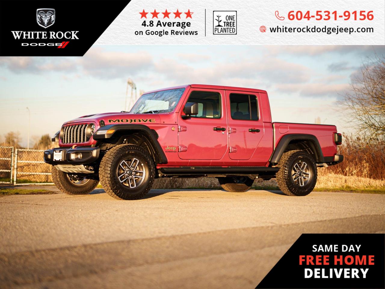 Conquer the Dunes in Style! TRAILER HITCH, AUTOMATIC TEMPERATURE CONTROL, CONVERTIBLE HARD TOP, HEATED DOOR MIRRORS. Embrace the thrill of adventure with the 2024 Jeep Gladiator Mojave.<p><p>With its striking White exterior and bold Black interior, this Jeep Gladiator Mojave is designed to stand out. Powered by a robust 3.6L 6cyl engine and paired with an 8-Speed Automatic Transmission, this 4x4 is ready to take on any terrain. The Gladiator Mojave is not just about rugged capabilities; its also about enjoying the journey. The AUTOMATIC TEMPERATURE CONTROL ensures your comfort in any climate, while the CONVERTIBLE HARD TOP offers the freedom to experience the open air at your leisure.<p><p>For those who cant resist the call of the wild, the TRAILER HITCH is ready to bring along all your gear for that weekend getaway. Safety and convenience are backed with features like TRACTION CONTROL and ELECTRONIC STABILITY keeping you grounded, and HEATED DOOR MIRRORS providing clear visibility in frosty conditions.<p><p>Inside, the PREMIUM CLOTH seats and LEATHER STEERING WHEEL add a touch of luxury, and the BRAKE ASSIST technology ensures peace of mind during unexpected situations. With its CREW CAB configuration, theres ample space for friends and family to join in on the fun.<p><p>This new vehicle is a testament to Jeeps commitment to excellence, offering a unique blend of comfort, style, and off-road prowess. Come feel the power and prestige of the Gladiator Mojave. Stock Number: R133656