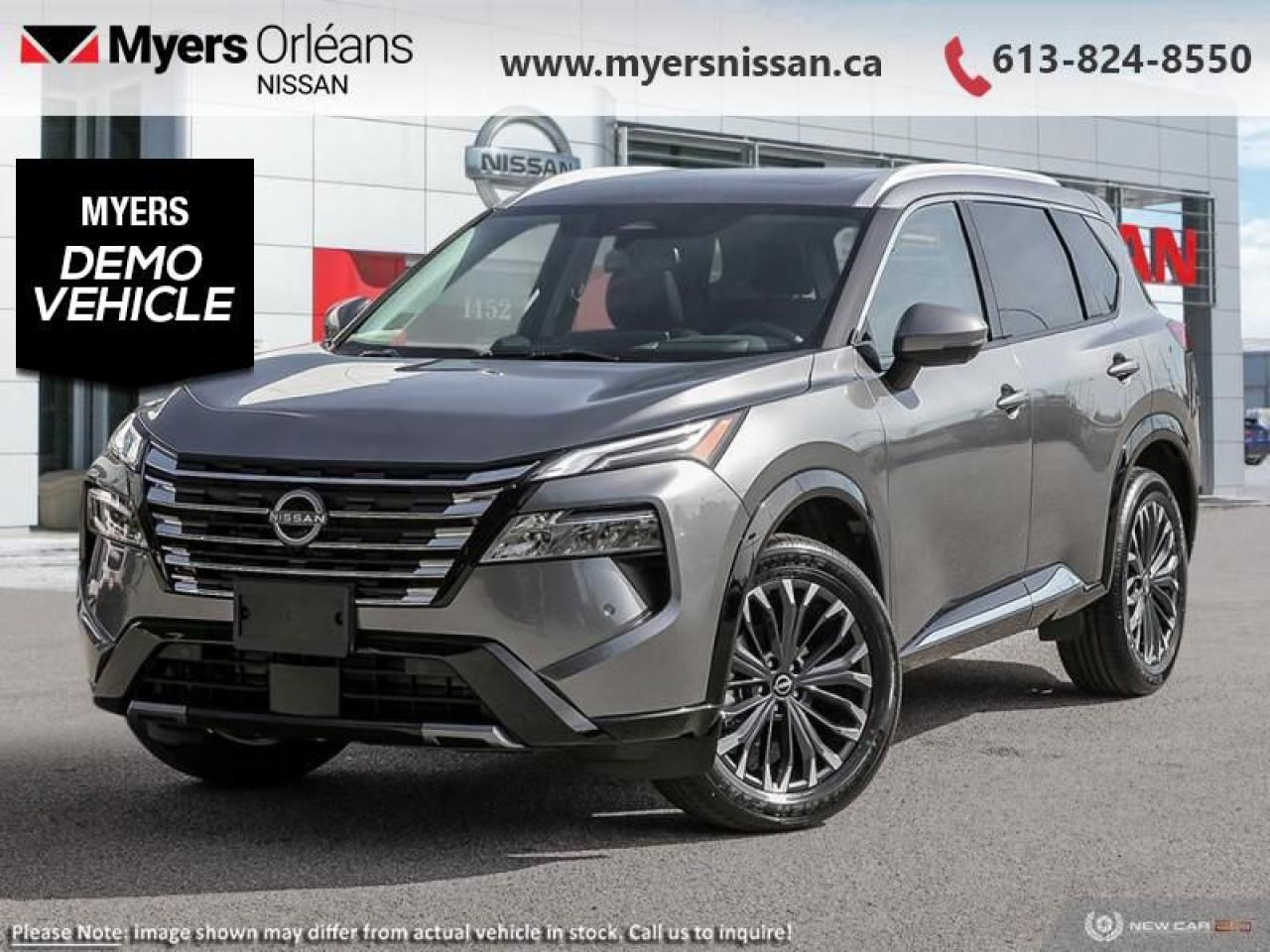 <b>Leather Seats!</b><br> <br> <br> <br>  Thrilling power when you need it and long distance efficiency when you dont, this 2025 Rogue has it all covered. <br> <br>Nissan was out for more than designing a good crossover in this 2025 Rogue. They were designing an experience. Whether your adventure takes you on a winding mountain path or finding the secrets within the city limits, this Rogue is up for it all. Spirited and refined with space for all your cargo and the biggest personalities, this Rogue is an easy choice for your next family vehicle.<br> <br> This gun metallic SUV  has an automatic transmission and is powered by a  201HP 1.5L 3 Cylinder Engine.<br> <br> Our Rogues trim level is Platinum. This range-topping Rogue Platinum features a drivers head up display and Bose premium audio, and rewards you with 19-inch alloy wheels, quilted anmd perforated semi-aniline leather upholstery, heated rear seats, a power moonroof, a power liftgate for rear cargo access, adaptive cruise control and ProPilot Assist. Also standard include heated front heats, a heated leather steering wheel, mobile hotspot internet access, proximity key with remote engine start, dual-zone climate control, and a 12.3-inch infotainment screen with NissanConnect, Apple CarPlay, and Android Auto. Safety features also include HD Enhanced Intelligent Around View Monitoring, lane departure warning, blind spot detection, front and rear collision mitigation, and rear parking sensors. This vehicle has been upgraded with the following features: Leather Seats.  This is a demonstrator vehicle driven by a member of our staff, so we can offer a great deal on it.<br><br> <br/>    5.99% financing for 84 months. <br> Payments from <b>$722.96</b> monthly with $0 down for 84 months @ 5.99% APR O.A.C. ( Plus applicable taxes -  $621 Administration fee included. Licensing not included.    ).  Incentives expire 2025-01-02.  See dealer for details. <br> <br> <br>LEASING:<br><br>Estimated Lease Payment: $671/m <br>Payment based on 5.49% lease financing for 60 months with $0 down payment on approved credit. Total obligation $40,270. Mileage allowance of 20,000 KM/year. Offer expires 2025-01-02.<br><br><br>We are proud to regularly serve our clients and ready to help you find the right car that fits your needs, your wants, and your budget.And, of course, were always happy to answer any of your questions.Proudly supporting Ottawa, Orleans, Vanier, Barrhaven, Kanata, Nepean, Stittsville, Carp, Dunrobin, Kemptville, Westboro, Cumberland, Rockland, Embrun , Casselman , Limoges, Crysler and beyond! Call us at (613) 824-8550 or use the Get More Info button for more information. Please see dealer for details. The vehicle may not be exactly as shown. The selling price includes all fees, licensing & taxes are extra. OMVIC licensed.Find out why Myers Orleans Nissan is Ottawas number one rated Nissan dealership for customer satisfaction! We take pride in offering our clients exceptional bilingual customer service throughout our sales, service and parts departments. Located just off highway 174 at the Jean DÀrc exit, in the Orleans Auto Mall, we have a huge selection of New vehicles and our professional team will help you find the Nissan that fits both your lifestyle and budget. And if we dont have it here, we will find it or you! Visit or call us today.<br> Come by and check out our fleet of 20+ used cars and trucks and 100+ new cars and trucks for sale in Orleans.  o~o