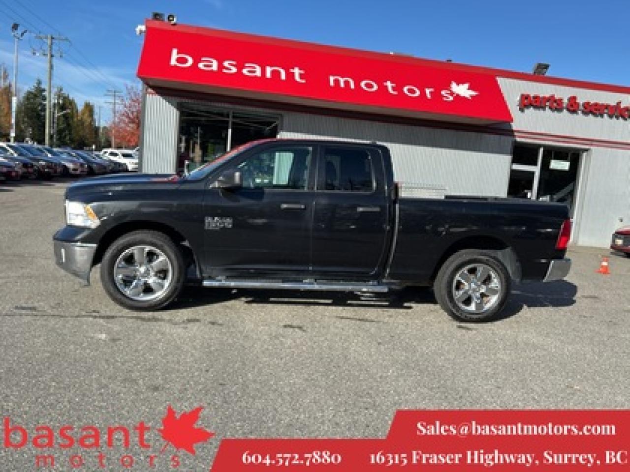 A light duty pickup with many luxury options to give the feel of something more than a work truck.  It is often regarded as being one of the more visually appealing trucks. The Ram 1500 offers good performance with a comfortable cabin and an easy to understand layout.

Take advantage of our experienced on-site financing department, currently offering, for a limited time, 2.99% along with $0 down and No Payments for 3 Months! All our vehicles include the remaining balance of their original warranty and our very own 30 Day Dealers Guarantee. Complete Vehicle Inspection Services and full vehicle history by CarFax Vehicle Reports are included! All trades are welcome, whether the vehicle is paid off or not. Visit our website at basantmotors.com for more information.  At Basant Motors, we look forward to serving you with all of your automotive needs for years to come. Please stop by our dealership, located at 16315 Fraser Highway, Surrey, BC and speak with one of our representatives today! Documentation fee ($997) and Dealer Prep ($299) are not included in the vehicle price. #9419