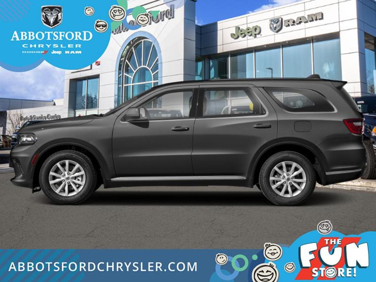 <br> <br>  A real family hauler, a real SUV, and a real stylish ride, the Dodge Durango does it all. <br> <br>Filled with impressive standard features, this family friendly 2024 Dodge Durango is a surprising and adventurous SUV. Versatile as they come, you can manage any road you find in comfort and style, while effortlessly leading the pack in this Dodge Durango. For a capable, impressive, and versatile family SUV that can still climb mountains, this Dodge Durango is ready for your familys next big adventure.<br> <br> This vapor grey                     SUV  has a 8 speed automatic transmission and is powered by a  295HP 3.6L V6 Cylinder Engine.<br> <br> Our Durangos trim level is GT. Step up to this Durango GT and be rewarded with tow equipment with hitch and sway control and trailer brake control, remote engine start, a sport leather-wrapped heated steering wheel, and an 8.4-inch infotainment screen powered by Uconnect 5 and features Apple CarPlay and Android Auto. Safety features also include blind spot detection with rear cross traffic alert, forward collision mitigation, ParkSense with rear parking sensors, and even more. This vehicle has been upgraded with the following features: Apple Carplay,  Android Auto,  Power Liftgate,  Remote Start,  Heated Steering Wheel,  Blind Spot Detection,  Proximity Key. <br><br> View the original window sticker for this vehicle with this url <b><a href=http://www.chrysler.com/hostd/windowsticker/getWindowStickerPdf.do?vin=1C4RDJDG0RC241612 target=_blank>http://www.chrysler.com/hostd/windowsticker/getWindowStickerPdf.do?vin=1C4RDJDG0RC241612</a></b>.<br> <br/> Total  cash rebate of $6540 is reflected in the price.   5.49% financing for 96 months. <br> Buy this vehicle now for the lowest weekly payment of <b>$201.16</b> with $0 down for 96 months @ 5.49% APR O.A.C. ( taxes included, Plus applicable fees   ).  Incentives expire 2024-12-02.  See dealer for details. <br> <br>Abbotsford Chrysler, Dodge, Jeep, Ram LTD joined the family-owned Trotman Auto Group LTD in 2010. We are a BBB accredited pre-owned auto dealership.<br><br>Come take this vehicle for a test drive today and see for yourself why we are the dealership with the #1 customer satisfaction in the Fraser Valley.<br><br>Serving the Fraser Valley and our friends in Surrey, Langley and surrounding Lower Mainland areas. Abbotsford Chrysler, Dodge, Jeep, Ram LTD carry premium used cars, competitively priced for todays market. If you don not find what you are looking for in our inventory, just ask, and we will do our best to fulfill your needs. Drive down to the Abbotsford Auto Mall or view our inventory at https://www.abbotsfordchrysler.com/used/.<br><br>*All Sales are subject to Taxes and Fees. The second key, floor mats, and owners manual may not be available on all pre-owned vehicles.Documentation Fee $699.00, Fuel Surcharge: $179.00 (electric vehicles excluded), Finance Placement Fee: $500.00 (if applicable)<br> Come by and check out our fleet of 60+ used cars and trucks and 100+ new cars and trucks for sale in Abbotsford.  o~o