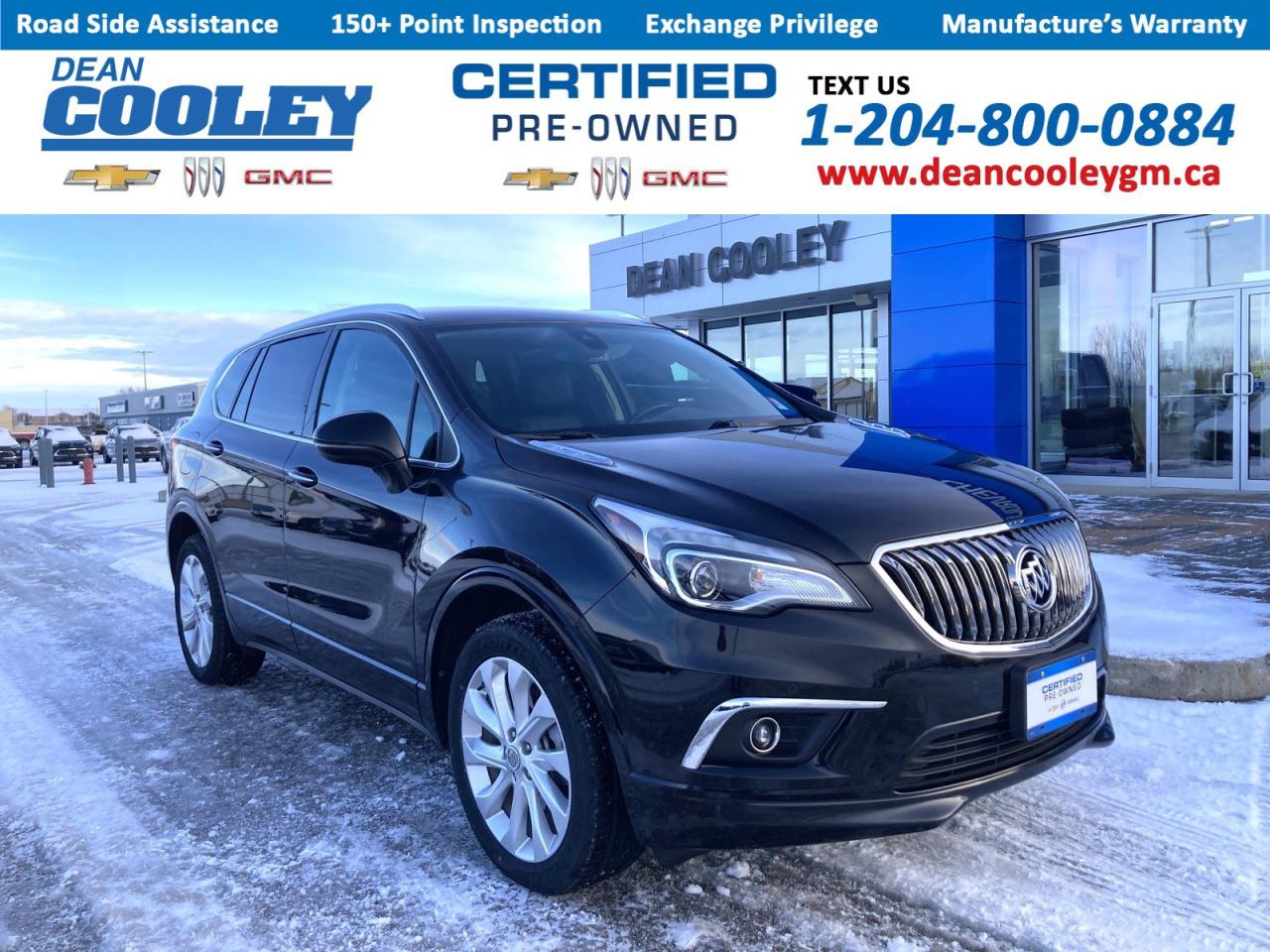 Experience Elegance and Power with the 2018 Buick Envision Premium: Unmatched Comfort Advanced Technology and All-Weather Versatility for the Discerning Canadian Driver  Discover the perfect blend of sophistication and performance with this 2018 Buick Envision Premium. Designed for those who appreciate luxury and efficiency this Ebony Twilight Metallic SUV is powered by a robust 2.0L Turbo DOHC 4-cylinder engine delivering an impressive 252 horsepower and 260 lb-ft of torque. The advanced all-wheel drive system ensures a smooth and confident ride whether navigating city streets or exploring the great Canadian outdoors.  Inside the Envisions Ebony perforated leather-appointed seats provide unparalleled comfort complemented by a suite of cutting-edge technology. The Buick Infotainment System featuring an 8-inch colour touch screen offers seamless connectivity with Apple CarPlay and Android Auto while SiriusXM and Bluetooth streaming keep you entertained on every journey. The interior protection package including all-weather floor mats and cargo mat ensures your vehicle remains pristine no matter the conditions.  This used 2018 Buick Envision Premium is more than just a vehicle; its a statement of style and capability perfectly suited for the modern Canadian driver seeking a refined driving experience. Embrace the road ahead with confidence and sophistication.  Dean Cooley GM has been serving the Parkland area since 1995 and we are proud to have contributed to the areas automotive needs for almost three decades. Specializing in Chevrolet Buick and GMC vehicles along with certified pre-owned options we take pride in matching you with the perfect vehicle to suit your needs. Our in-house financial experts are dedicated to simplifying the financing and leasing process offering personalized solutions. At the heart of our operation lies our service department complete with a cutting-edge collision and glass center. Here we service all makes and models with meticulous precision and care. We also have a comprehensive parts department stocked with essential parts accessories and tires  all conveniently located under one roof. Visit us today at 1600 Main Street South in Dauphin and experience a new standard in the automotive industry. Dealer permit #1693.  ?