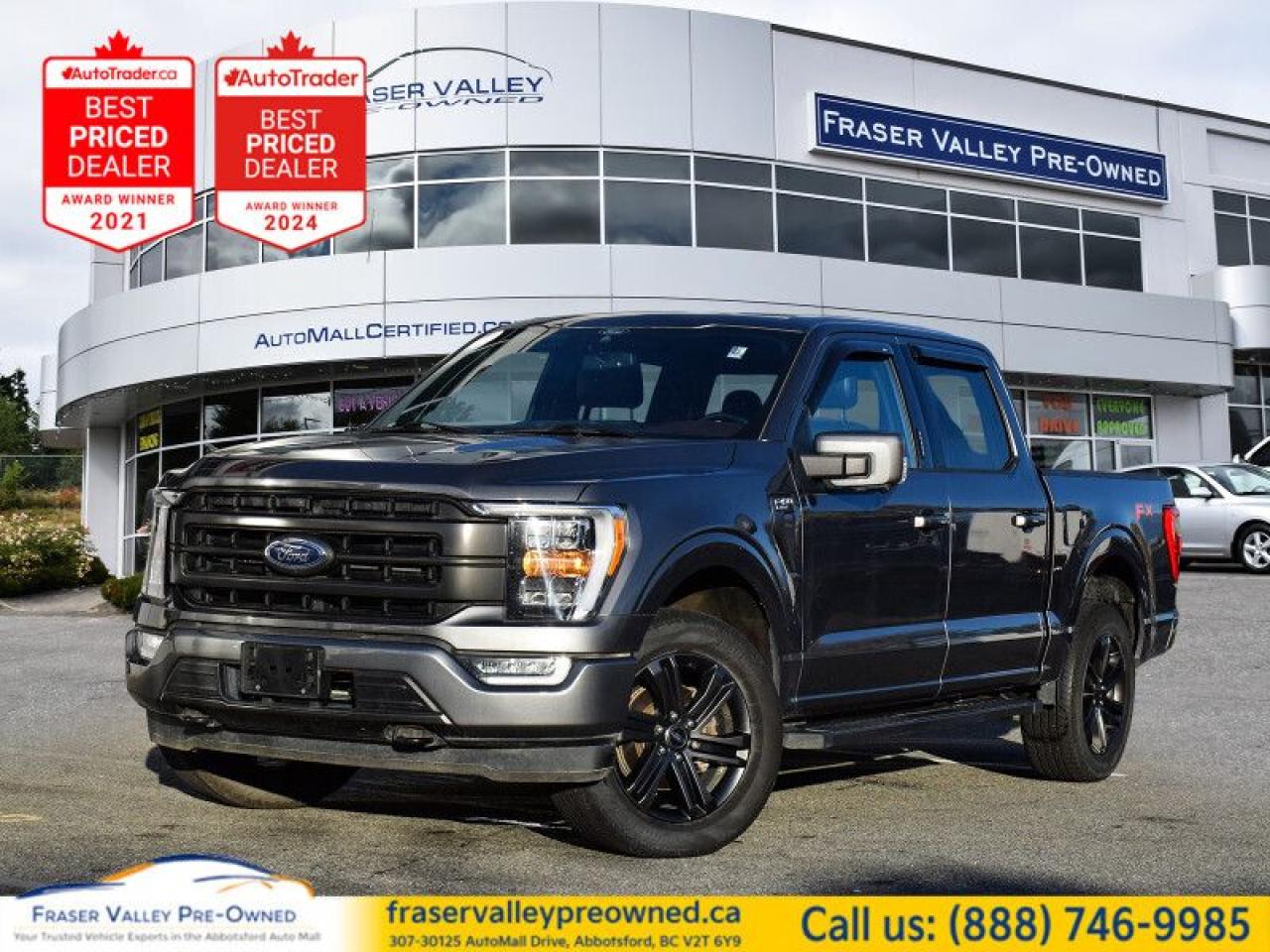 402A Package 2021 Ford F150 Lariat FX4 Off-Road!
2.7L V6 Eco-Boost Engine
10-Speed Automatic Transmission
 
Local Truck
Low KM
No Accidents!
Clean History - No Accidents!
Well Serviced and Maintained
 
Panoramic Moonroof
Leather Seats
Cooled Seats
Aluminum Wheels
Apple CarPlay
Android Auto
Ford Co-Pilot360
Pro Trailer Backup Assist
Heated Seats
Remote Start
Cargo Box Lighting
Blind Spot Detection
4G LTE, Park Assist
Lane Keep Assist
SiriusXM
Tow Package
Bang and Olufsen Sound System
+ much, much, more!
 

   The Ford F-Series is the best-selling vehicle in Canada for a reason. It’s simply the most trusted pickup for getting the job done. This  2021 Ford F-150 is for sale today in Abbotsford. 
 
The perfect truck for work or play, this versatile Ford F-150 gives you the power you need, the features you want, and the style you crave! With high-strength, military-grade aluminum construction, this F-150 cuts the weight without sacrificing toughness. The interior design is first class, with simple to read text, easy to push buttons and plenty of outward visibility. With productivity at the forefront of design, the 2021 F-150 makes use of every single component was built to get the job done right!This  Crew Cab 4X4 pickup  has 54,115 kms. Its  nice in colour  . It has a 10 speed automatic transmission and is powered by a  325HP 2.7L V6 Cylinder Engine.  This unit has some remaining factory warranty for added peace of mind. 
 
 Our F-150s trim level is Lariat. This luxurious Ford F-150 Lariat comes loaded with premium features such as leather heated and cooled seats, body coloured exterior accents, a proximity key with push button start and smart device remote start, pro trailer backup assist and Ford Co-Pilot360 that features lane keep assist, blind spot detection, pre-collision assist with automatic emergency braking and rear parking sensors. Enhanced features also includes unique aluminum wheels, SYNC 4 with enhanced voice recognition featuring connected navigation, Apple CarPlay and Android Auto, FordPass Connect 4G LTE, power adjustable pedals, a powerful Bang & Olufsen audio system with SiriusXM radio, cargo box lights, dual zone climate control and a handy rear view camera to help when backing out of tight spaces.
 
 To view the original window sticker for this vehicle view this http://www.windowsticker.forddirect.com/windowsticker.pdf?vin=1FTEW1EP8MFA35131. 

 
To apply right now for financing use this link : https://www.fraservalleypreowned.ca/abbotsford-car-loan-application-british-columbia
 
 

| Our Quality Guarantee: We maintain the highest standard of quality that is required for a Pre-Owned Dealership to operate in an Auto Mall. We provide an independent 360-degree inspection report through licensed 3rd Party mechanic shops. Thus, our customers can rest assured each vehicle will be a reliable, and responsible purchase.  |  Purchase Disclaimer: Your selected vehicle may have a differing finance and cash prices. When viewing our vehicles on third party  marketplaces, please click over to our website to verify the correct price for the vehicle. The Sale Price on third party websites will always reflect the Finance Price of our vehicles. If you are making a Cash Purchase, please refer to our website for the Cash Price of the vehicle.  | All prices are subject to and do not include, a $995 Finance Fee, and a $995 Document Fee.   These fees as well as taxes, are included in all listed listed payment quotes. Please speak with Dealer for full details and exact numbers.  o~o