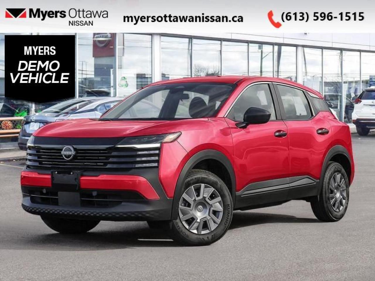 <b>Heated Seats,  Blind Spot Detection,  Lane Departure Warning,  Apple CarPlay,  Android Auto!</b><br> <br> <br> <br>  Make the most of every day with the versatile, spirited, and efficient 2025 Kicks. <br> <br>This Kicks did not take any shortcuts, but it is offering you a shortcut to possibility. Make the most of every day with intelligent features that help you express your personal style and feel your playlist with the incredible infotainment system. It really is time you put you first, and this 2025 Kicks is here for it.<br> <br> This scarlet ember t SUV  has an automatic transmission and is powered by a  141HP 2.0L 4 Cylinder Engine.<br> <br> Our Kickss trim level is S. Standard features include heated front seats, blind spot warning, lane departure warning, collision mitigation, and rear parking sensors. Also standard is a 12.3-inch infotainment screen with wireless Apple CarPlay and Android Auto, and SiriusXM satellite radio. This vehicle has been upgraded with the following features: Heated Seats,  Blind Spot Detection,  Lane Departure Warning,  Apple Carplay,  Android Auto.  This is a demonstrator vehicle driven by a member of our staff, so we can offer a great deal on it.<br><br> <br>To apply right now for financing use this link : <a href=https://www.myersottawanissan.ca/finance target=_blank>https://www.myersottawanissan.ca/finance</a><br><br> <br/> Total  rebate of $700 is reflected in the price.   5.99% financing for 84 months. <br> Payments from <b>$474.65</b> monthly with $0 down for 84 months @ 5.99% APR O.A.C. ( Plus applicable taxes -  $621 Administration fee included. Licensing not included.    ).  Incentives expire 2025-06-02.  See dealer for details. <br> <br> <br>LEASING:<br><br>Estimated Lease Payment: $426/m <br>Payment based on 4.99% lease financing for 60 months with $0 down payment on approved credit. Total obligation $25,589. Mileage allowance of 16,000 KM/year. Offer expires 2025-06-02.<br><br><br><br> Come by and check out our fleet of 50+ used cars and trucks and 70+ new cars and trucks for sale in Ottawa.  o~o