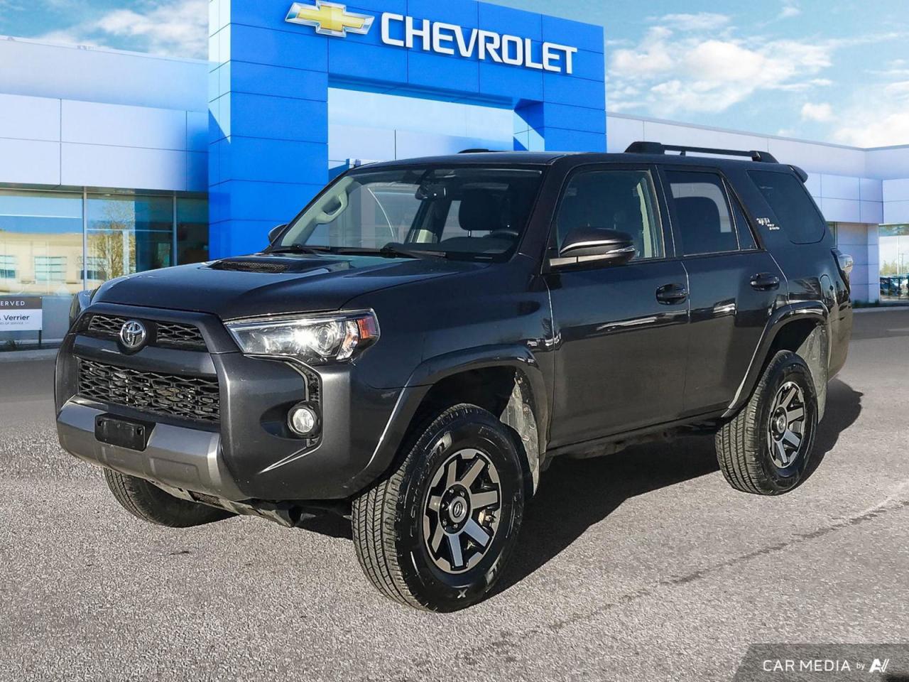 Experience rugged versatility with this 2019 Toyota 4Runner 4WD. This SUV is ready for your next adventure, combining capability and comfort in one impressive package.

Key Features:
- Powerful 4.0L 6-cylinder engine with 4WD
- Spacious interior with 40-20-40 folding split-bench rear seat
- Advanced safety features including back-up camera and multiple airbags
- HomeLink garage door transmitter for added convenience
- Deep tinted glass and power sunroof for style and comfort
- Body-colored power heated side mirrors with turn signal indicators
- Immobilizer and perimeter alarm for enhanced security

Whether youre navigating city streets or exploring off-road trails, this 4Runner is up for the challenge. Ready to experience the Toyota difference? Contact Birchwood Chevrolet Buick GMC to schedule a test drive or start your purchase process today. Our team is here to answer any questions and help you find the perfect vehicle for your lifestyle.
All of our quality pre-owned vehicles are delivered with the following:
· a Birchwood Certified Inspection
· a full tank of fuel
· Full service records (if available)
· a CARFAX report
Click, call (204) 837-5811, or visit Birchwood Chevrolet Buick GMC at the Birchwood Auto Park, 3965 Portage Avenue West at the Perimeter.

Purchase the vehicle you want, the way you want! Just click Start Your Purchase today to customize your price, reserve a vehicle, receive a vehicle trade-in value, and complete as much of your purchase as you like from the comfort of your home.

Our Pre-Owned Supercenter has a wide variety of vehicles to choose from. See a great selection of high-quality, carefully reconditioned cars, trucks, and SUVs. Find the perfect fit for your needs, your family, and your budget!

Special Financing Available! Price does not include taxes. Dealer Permit #4240.
Dealer permit #4240