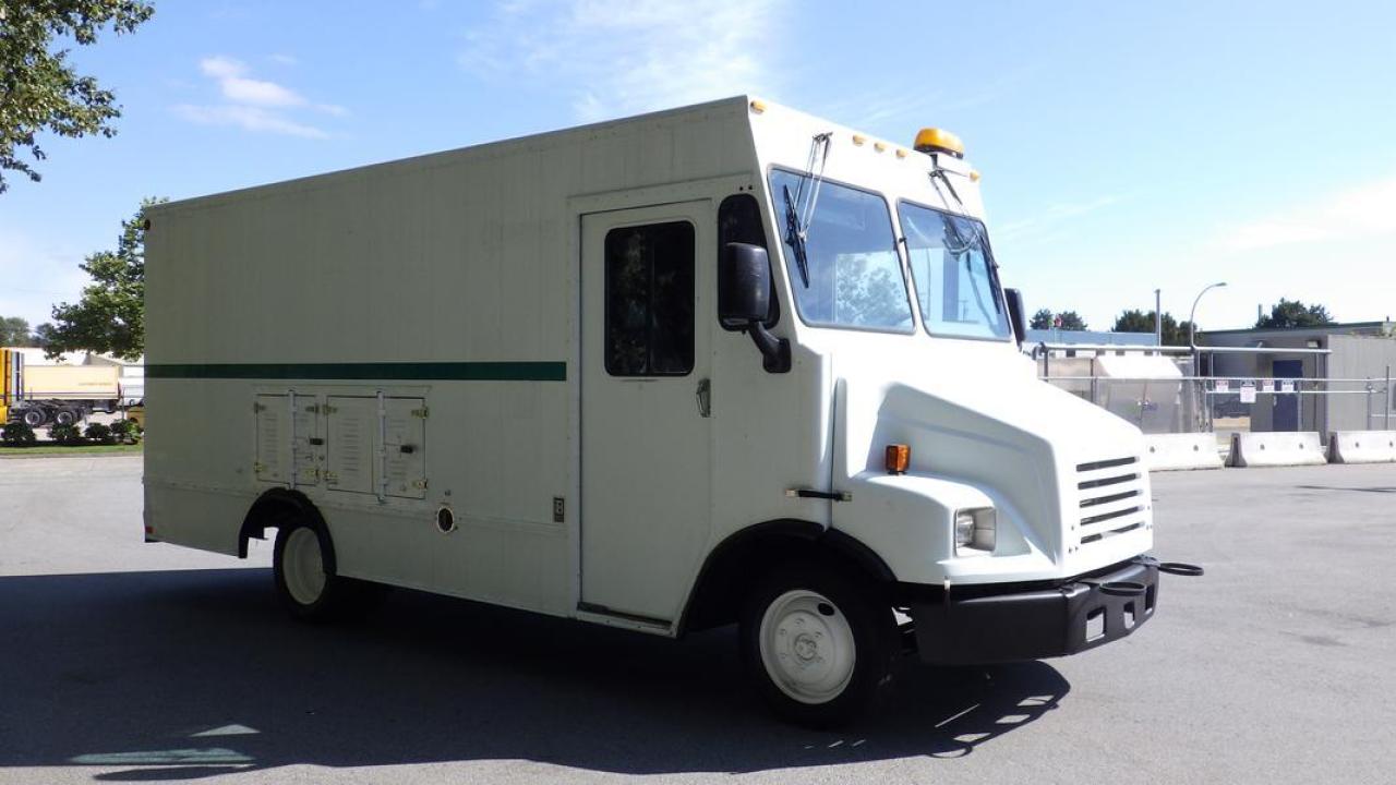 2004 Freightliner MT45 Cube Step Van with Rear Shelving Diesel, 5.9L, 2 door, automatic, 4X2, cruise control, Pioneer head unit, Honda gasoline generator, rear heat, 12 volt in, fans, rear flood lights, white exterior, black interior, cloth.  Wheelbase: 13.1 Feet, Milage is considered to be accurate but is not guaranteed / unverified  $15,810.00 plus $375 processing fee, $16,185.00 total payment obligation before taxes.  Listing report, warranty, contract commitment cancellation fee, financing available on approved credit (some limitations and exceptions may apply). All above specifications and information is considered to be accurate but is not guaranteed and no opinion or advice is given as to whether this item should be purchased. We do not allow test drives due to theft, fraud, acts of vandalism and undetectable impaired driving. Instead we provide the following benefits: Complimentary Warranty (with options to extend), Limited Money Back Satisfaction Guarantee on Fully Completed Contracts, Contract Commitment Cancellation, and an Open-Ended Sell-Back Option. Ask seller for details or call 604-522-REPO(7376) to confirm listing availability.