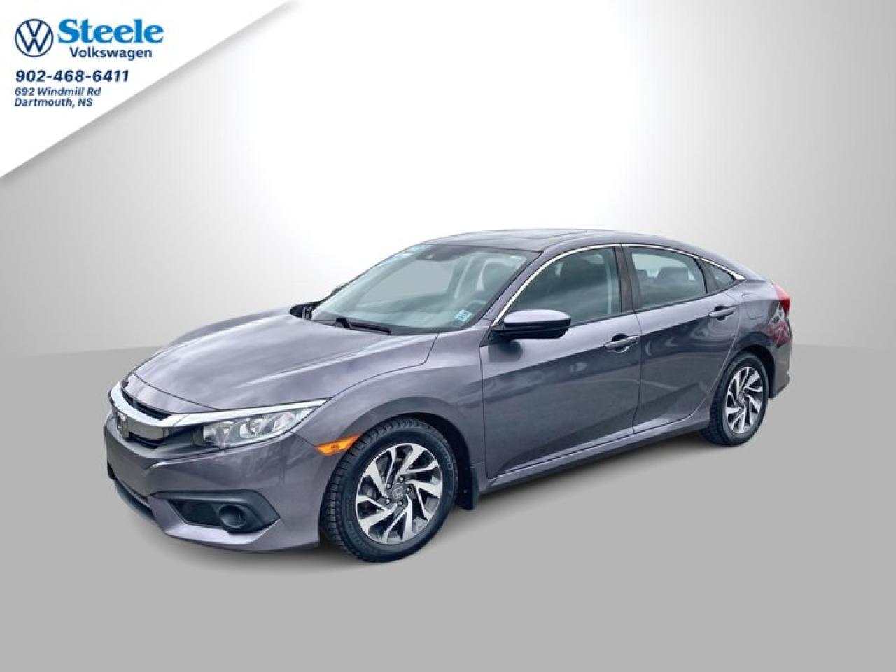 The *2017 Honda Civic Sedan EX CVT* is a part of the 10th generation of the Honda Civic, which was fully redesigned for the 2016 model year. The EX trim is a well-equipped, mid-range version that offers a balance of features, performance, and comfort, making it a popular choice for buyers who want more than the basic trim but dont necessarily need the highest-end options.==== Key Features of the 2017 Honda Civic Sedan EX CVT: ======= Engine and Performance: ===  * *Engine:*  The 2017 Honda Civic EX is powered by a *2.0-liter 4-cylinder engine* that produces *158 horsepower* and *138 lb-ft of torque*.  * *Transmission:*  It comes with a *Continuously Variable Transmission (CVT)*, which helps improve fuel efficiency and provides smooth acceleration.  * *Fuel Economy:*  The Civic EX is known for its impressive fuel economy:    * *31 mpg city / 40 mpg highway / 34 mpg combined* (EPA estimates), making it one of the most fuel-efficient non-hybrid sedans in its class.=== Interior and Comfort: ===  * *Seating:*  The 2017 Civic Sedan EX seats *five passengers*. The front seats are comfortable, with a *6-way power-adjustable drivers seat* and a *4-way manual-adjustable passenger seat*.  * *Interior Quality:*  The cabin features *soft-touch materials* and a *modern, minimalist design*. The quality of materials is good for the class, and the overall feel is more premium than many competitors.  * *Space:*  The Civic Sedan has *good passenger space*, with generous headroom and legroom in both the front and rear seats. The rear seats are especially spacious for a compact sedan.  * *Cargo Space:*  The *15.1 cubic feet of trunk space* is one of the largest in the compact sedan class, providing ample room for luggage or groceries.=== Technology and Infotainment: ===  * *Infotainment System:*  The Civic EX comes with a *7-inch touchscreen display* for its infotainment system, which is paired with *Apple CarPlay* and *Android Auto*, enabling seamless smartphone integration.    * It also includes a *USB port*, *Bluetooth* connectivity, and a *premium 180-watt, 8-speaker sound system*.    * Navigation is not included in the EX trim, but users can use their smartphones navigation apps via Apple CarPlay or Android Auto.  * *Other Features:*  The EX trim adds a *one-touch power sunroof*, *keyless entry*, *push-button start*, and a *dual-zone automatic climate control system*, which improves comfort for both the driver and passengers.=== Safety and Driver Assistance: ===  * The 2017 Civic Sedan EX comes with a robust suite of safety features, including:    * *Honda Sensing* package (which includes adaptive cruise control, lane departure warning, and lane-keeping assist) is *optional* for the EX trim, but many used models may have it included.    * *Standard safety features* include:      * *Anti-lock brakes (ABS)*      * *Electronic stability control (ESC)*      * *Traction control*      * *Rearview camera* (with guidelines)      * *Front, side, and curtain airbags*.  * The Civic earned high safety ratings, including a *5-star NHTSA overall safety rating* and *Top Safety Pick* from the IIHS.=== Driving Experience: ===  *   *Ride Quality and Comfort:*  The Civic Sedan is known for its *smooth and composed ride*, offering comfort over long drives or during daily commutes. The suspension system strikes a good balance between handling and comfort, absorbing bumps while still providing stable cornering.  *   *Handling and Steering:*  The handling is responsive for a compact sedan. The *electrically assisted power steering* is light and easy to maneuver, making it great for city driving and parking. While the Civic is not a sports sedan, it does offer a level of agility that makes it more fun to drive compared to many of its competitors.  *   *Acceleration and Power:*  The 2.0-liter engine is adequate for everyday driving and provides decent acceleration. However, when more power is needed (such as during rapid acceleration on highways), the engine may feel a bit less responsive, especially compared to some of the more powerful turbocharged options in the Civic lineup or its competitors.==== Summary: ====The *2017 Honda Civic Sedan EX CVT* is a strong contender in the compact sedan market, offering a combination of *excellent fuel efficiency*, *spaciousness*, *comfort*, and *reliability*. The *7-inch touchscreen*, *Apple CarPlay*, and *Android Auto* are key features that add modern tech to the vehicle, while the spacious interior and smooth ride make it comfortable for daily driving or longer trips.Though its engine may not be the most powerful in its class, the *Civic EX* offers a well-rounded driving experience and is a solid choice for anyone looking for a practical, efficient, and reliable sedan. Its a great option for commuters, small families, or anyone looking for a compact car that doesnt sacrifice on comfort or technology.As a Steele Auto Certified vehicle, you have peace of mind that the vehicle has undergone a rigorous 85 point inspection and has been brought up to the highest of standards. Dont forget, at Steele Volkswagen we have financing options available for all credit situations!