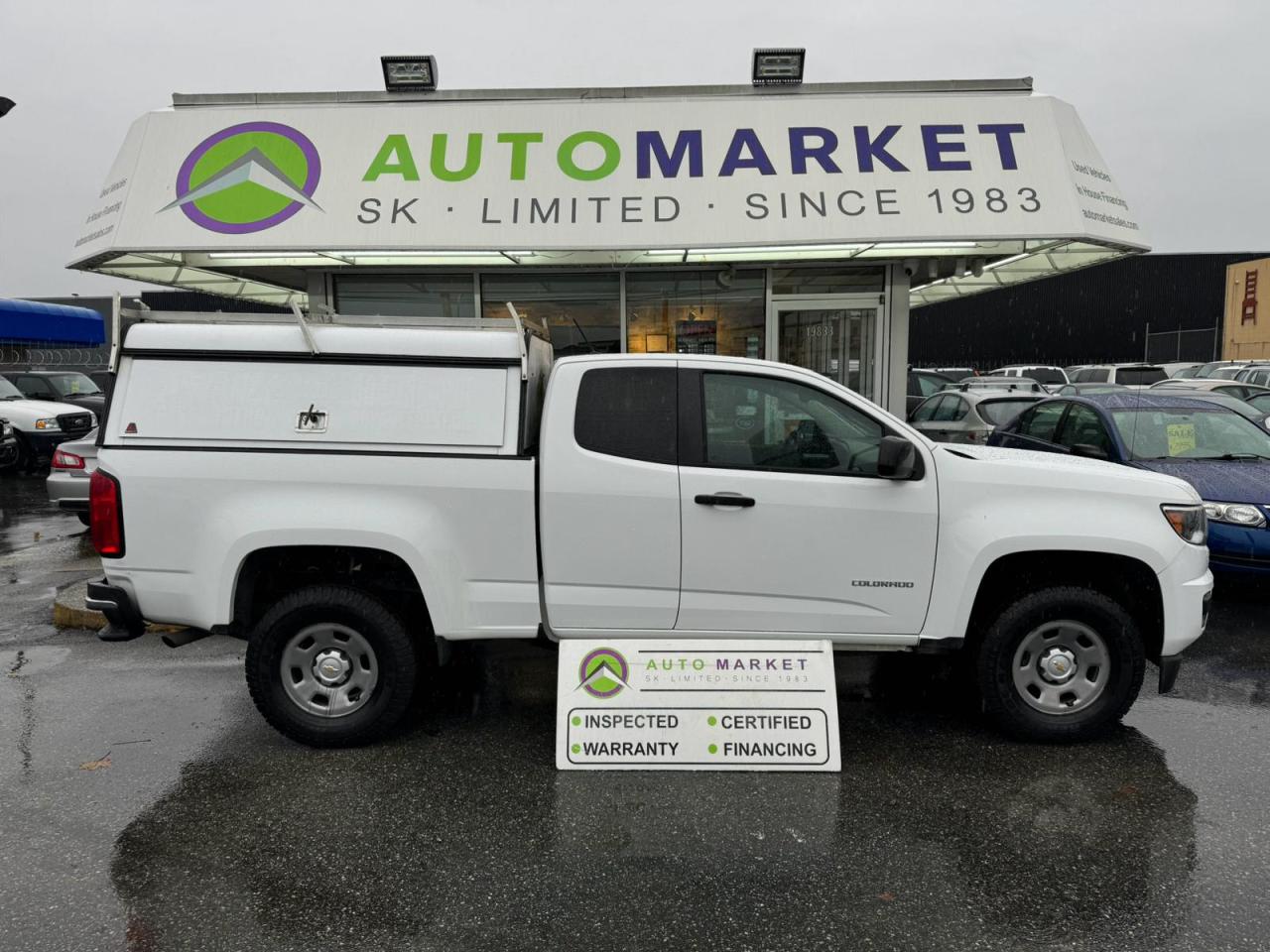 CALL OR TEXT KARL @ 6-0-4-2-5-0-8-6-4-6 FOR INFO & TO CONFIRM WHICH LOCATION.<br /><br />NICE COLORADO WORK TRUCK WITH A MATCHING TRADESMAN CANOPY. INSPECTED AND READY TO GO TO WORK. THE TIRES ARE IN GREAT SHAPE WITH 75 TO 85% TREAD REMAING AND THE BRAKES HAVE 80% REMAINING FRONT AND REAR. PUT YOUR SIGNS ON THE DOORS AND GO TO WORK, IT NEEDS NOTHING. <br /><br />2 LOCATIONS TO SERVE YOU, BE SURE TO CALL FIRST TO CONFIRM WHERE THE VEHICLE IS.<br /><br />We are a family owned and operated business for 40 years. Since 1983 we have been committed to offering outstanding vehicles backed by exceptional customer service, now and in the future. Whatever your specific needs may be, we will custom tailor your purchase exactly how you want or need it to be. All you have to do is give us a call and we will happily walk you through all the steps with no stress and no pressure.<br /><br />                                            WE ARE THE HOUSE OF YES!<br /><br />ADDITIONAL BENEFITS WHEN BUYING FROM SK AUTOMARKET:<br /><br />-ON SITE FINANCING THROUGH OUR 17 AFFILIATED BANKS AND VEHICLE                                                                                                                      FINANCE COMPANIES.<br />-IN HOUSE LEASE TO OWN PROGRAM.<br />-EVERY VEHICLE HAS UNDERGONE A 120 POINT COMPREHENSIVE INSPECTION.<br />-EVERY PURCHASE INCLUDES A FREE POWERTRAIN WARRANTY.<br />-EVERY VEHICLE INCLUDES A COMPLIMENTARY BCAA MEMBERSHIP FOR YOUR SECURITY.<br />-EVERY VEHICLE INCLUDES A CARFAX AND ICBC DAMAGE REPORT.<br />-EVERY VEHICLE IS GUARANTEED LIEN FREE.<br />-DISCOUNTED RATES ON PARTS AND SERVICE FOR YOUR NEW CAR AND ANY OTHER   FAMILY CARS THAT NEED WORK NOW AND IN THE FUTURE.<br />-40 YEARS IN THE VEHICLE SALES INDUSTRY.<br />-A+++ MEMBER OF THE BETTER BUSINESS BUREAU.<br />-RATED TOP DEALER BY CARGURUS 5 YEARS IN A ROW<br />-MEMBER IN GOOD STANDING WITH THE VEHICLE SALES AUTHORITY OF BRITISH   COLUMBIA.<br />-MEMBER OF THE AUTOMOTIVE RETAILERS ASSOCIATION.<br />-COMMITTED CONTRIBUTOR TO OUR LOCAL COMMUNITY AND THE RESIDENTS OF BC.<br /> $495 Documentation fee and applicable taxes are in addition to advertised prices.<br />LANGLEY LOCATION DEALER# 40038<br />S. SURREY LOCATION DEALER #9987<br />