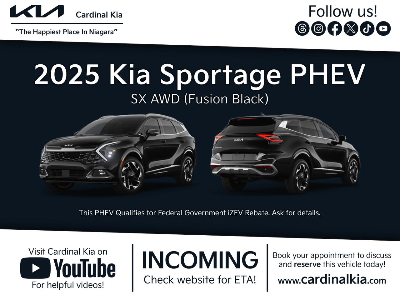 New 2025 Kia Sportage PHEV SX - Black Interior for sale in Niagara Falls, ON