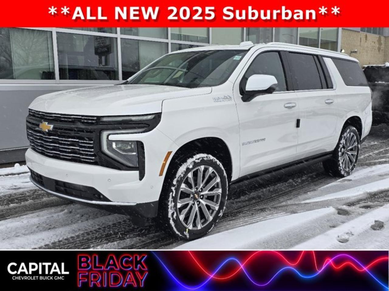 This Chevrolet Suburban delivers a Gas V8 6.2L/ engine powering this Automatic transmission. ENGINE, 6.2L ECOTEC3 V8 with Dynamic Fuel Management, Direct Injection and Variable Valve Timing, includes aluminum block construction (420 hp [313 kW] @ 5600 rpm, 460 lb-ft of torque [624 Nm] @ 4100 rpm) (STD), Wireless Phone Charging, for portable devices, Wireless Apple CarPlay/Wireless Android Auto.*This Chevrolet Suburban Comes Equipped with These Options *Wipers, front intermittent, Rainsense, Wiper, rear intermittent with washer, Windshield, solar absorbing, Windows, power with rear Express-Down, Window, power with front passenger Express-Up/Down, Window, power with driver Express-Up/Down, Wi-Fi Hotspot capable (Terms and limitations apply. See onstar.ca or dealer for details.), Wheels, 22 x 9 (55.9 cm x 22.9 cm) bright machined aluminum and painted After Midnight (Includes (SFE) wheel locks, LPO.), Wheel, full-size spare, 17 (43.2 cm) steel, Warning tones headlamp on, driver and right-front passenger seat belt unfasten and turn signal on.* Stop By Today *Stop by Capital Chevrolet Buick GMC Inc. located at 13103 Lake Fraser Drive SE, Calgary, AB T2J 3H5 for a quick visit and a great vehicle!