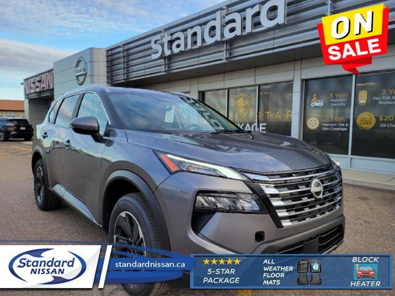 <b>Inc: Block Heater, All Weather Mats, 5 STAR PKG</b><br>  <br> <br>  Capable of crossing over into every aspect of your life, this 2025 Rogue lets you stay focused on the adventure. <br> <br>Nissan was out for more than designing a good crossover in this 2025 Rogue. They were designing an experience. Whether your adventure takes you on a winding mountain path or finding the secrets within the city limits, this Rogue is up for it all. Spirited and refined with space for all your cargo and the biggest personalities, this Rogue is an easy choice for your next family vehicle.<br> <br> This gun metallic SUV  has an automatic transmission and is powered by a  201HP 1.5L 3 Cylinder Engine.<br> <br> Our Rogues trim level is SV. Rogue SV steps things up with a power moonroof, a power liftgate for rear cargo access, adaptive cruise control and ProPilot Assist. Also standard include heated front heats, a heated leather steering wheel, mobile hotspot internet access, proximity key with remote engine start, dual-zone climate control, and an 8-inch infotainment screen with NissanConnect, Apple CarPlay, and Android Auto. Safety features also include lane departure warning, blind spot detection, front and rear collision mitigation, and rear parking sensors. This vehicle has been upgraded with the following features: Moonroof,  Power Liftgate,  Adaptive Cruise Control,  Alloy Wheels,  Heated Seats,  Heated Steering Wheel,  Mobile Hotspot. <br><br> <br>To apply right now for financing use this link : <a href=https://www.standardnissan.ca/finance/apply-for-financing/ target=_blank>https://www.standardnissan.ca/finance/apply-for-financing/</a><br><br> <br/> Weve discounted this vehicle $1750. Incentives expire 2024-12-02.  See dealer for details. <br> <br>Why buy from Standard Nissan in Swift Current, SK? Our dealership is owned & operated by a local family that has been serving the automotive needs of local clients for over 110 years! We rely on a reputation of fair deals with good service and top products. With your support, we are able to give back to the community. <br><br>Every retail vehicle new or used purchased from us receives our 5-star package:<br><ul><li>*Platinum Tire & Rim Road Hazzard Coverage</li><li>**Platinum Security Theft Prevention & Insurance</li><li>***Key Fob & Remote Replacement</li><li>****$20 Oil Change Discount For As Long As You Own Your Car</li><li>*****Nitrogen Filled Tires</li></ul><br>Buyers from all over have also discovered our customer service and deals as we deliver all over the prairies & beyond!#BetterTogether o~o