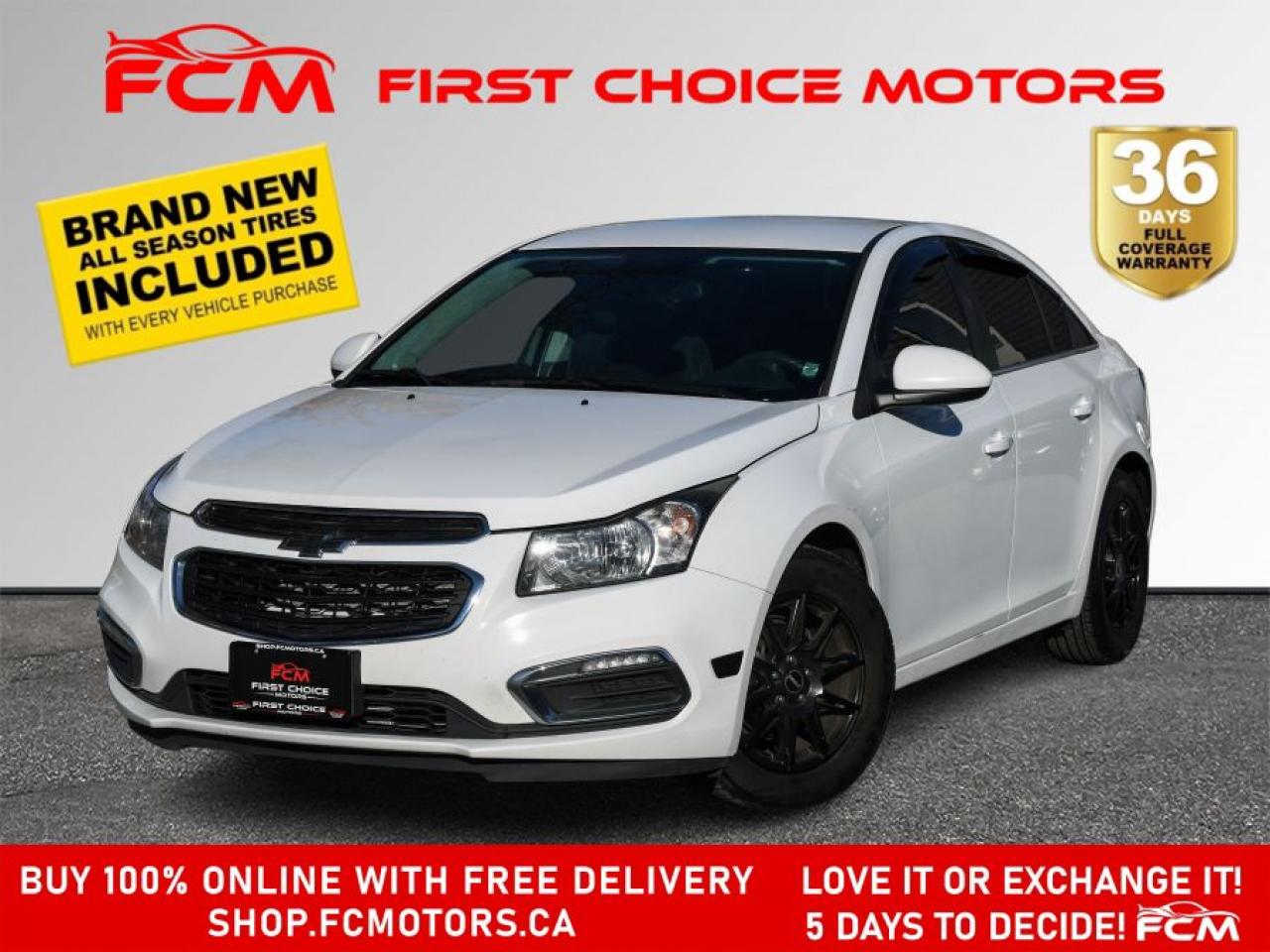 ** ** SPECIAL LIMITED TIME OFFER ** ** PURCHASE ANY VEHICLE THIS WEEK AND RECEIVE 4 BRAND-NEW ALL-SEASON TIRES AT NO ADDITIONAL COST!!! DON   T MISS THIS EXCLUSIVE CHANCE TO UPGRADE YOUR RIDE AND STAY PREPARED FOR ANY WEATHER!!! <br><br>EXCITING NEWS FROM FIRST CHOICE MOTORS! Our brand-new online showroom is now open to the public, bringing the ultimate car shopping experience right to your fingertips! Enjoy a 100% online car shopping experience, with over 500 certified vehicles in stock, comprehensive protection plans, and thousands of new auto parts & accessories available! Plus, for a limited time, were offering FREE deliveries across Ontario on all vehicle purchases! Dont miss out   visit Shop.fcmotors.ca to find and upgrade your perfect vehicle today!<br><br>Welcome to First Choice Motors, the largest car dealership in Ontario of pre-owned cars, SUVs, and vans priced between $5000-$15,000. With an impressive inventory of over 500 vehicles in stock, we are dedicated to providing our customers with a vast selection of affordable and reliable options. <br><br>Were thrilled to offer a used 2015 Chevrolet Cruze LT, white color with 194,000km (STK#7951) This vehicle was $8990 NOW ON SALE FOR $6990. It is equipped with the following features:<br>- Automatic Transmission<br>- Bluetooth<br>- Reverse camera<br>- Alloy wheels<br>- Power windows<br>- Power locks<br>- Power mirrors<br>- Air Conditioning<br><br>At First Choice Motors, we believe in providing quality vehicles that our customers can depend on. All our vehicles come with a 36-day FULL COVERAGE warranty. We also offer additional warranty options up to 5 years for our customers who want extra peace of mind. All Carfax Canada History Reports will be available to view & print from our website www.fcmotors.ca or Shop.fcmotors.ca<br><br>Furthermore, all our vehicles are sold fully certified with brand new brakes rotors and pads, a fresh oil change, and brand new set of all-season tires installed & balanced. You can be confident that this car is in excellent condition and ready to hit the road.<br><br>At First Choice Motors, we believe that everyone deserves a chance to own a reliable and affordable vehicle. Thats why we offer financing options with low interest rates starting at 7.9% O.A.C. Were proud to approve all customers, including those with bad credit, no credit, students, and even 9 socials. Our finance team is dedicated to finding the best financing option for you and making the car buying process as smooth and stress-free as possible.<br><br>Our dealership is open 7 days a week to provide you with the best customer service possible. We carry the largest selection of used vehicles for sale under $9990 in all of Ontario. We stock over 500 cars, mostly Acura ,Audi ,BMW, Buick, Cadillac, Chevrolet, Chrysler, Dodge, Fiat, Ford, GMC, Hyundai, Infiniti, Jeep, Kia, Lexus, Lincoln, Mazda, Mercedes-Benz, Mini, Mitsubishi, Nissan, Subaru, Toyota & Volvo. With our ongoing sale, you can find your dream car at a price you can afford. Come visit us today and experience why we are the best choice for your next used car purchase!<br><br>All prices exclude a $12.50 OMVIC fee, license plates & registration and ONTARIO HST (13%)