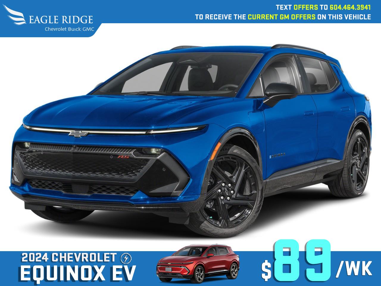 New 2025 Chevrolet Equinox EV RS Smartphone App, Front Power Seats, Active Safety Package, Wireless charger, Adaptive cruise control, Enhance automatics emergency braking for sale in Coquitlam, BC