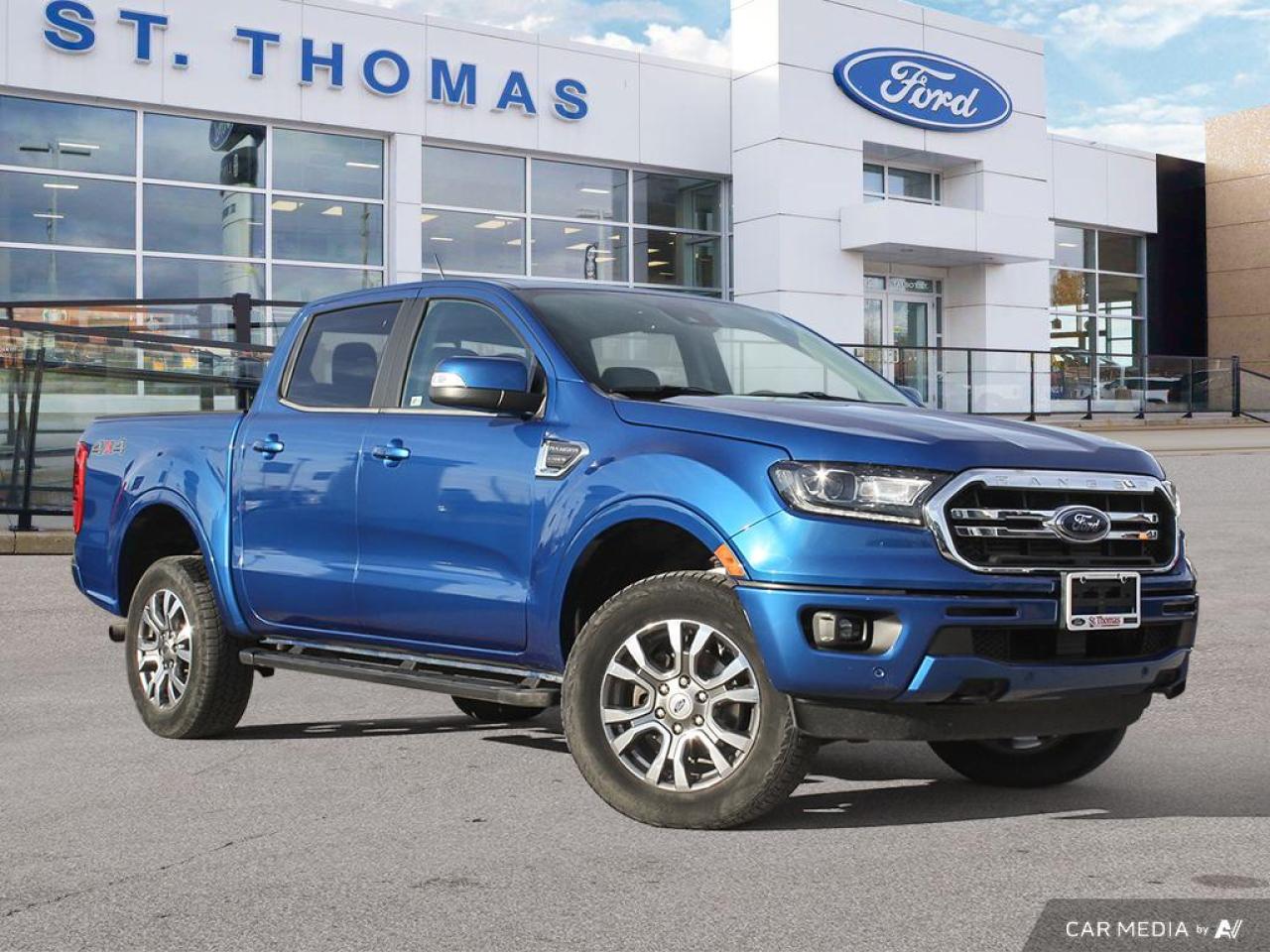 Recent Arrival!<br>Ranger Lariat, 4D Crew Cab, EcoBoost 2.3L I4 GTDi DOHC Turbocharged VCT, 10-Speed Automatic, 4WD, Lightning Blue Metallic, Ebony w/Front Heated Leather-Trimmed Bucket Seats, Adaptive Cruise Control, Class IV Trailer Hitch Receiver, Equipment Group 500A Base, Pickup Box Extender, Technology Package, Trailer Tow Package, Voice-Activated Navigation.<br><br><br>4WD<br>10-Speed Automatic EcoBoost 2.3L I4 GTDi DOHC Turbocharged VCT<br>Lightning Blue Metallic