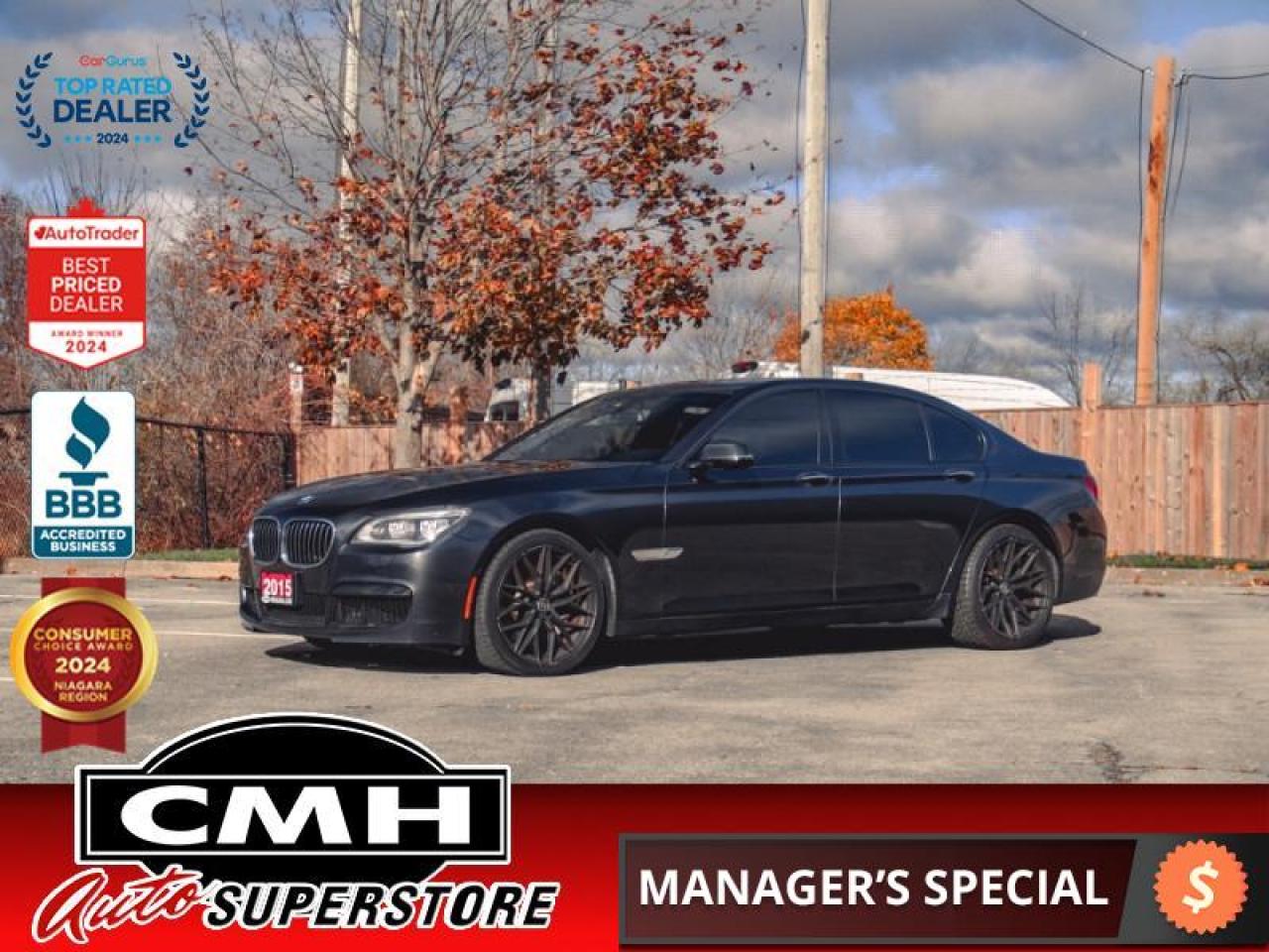 <b>M PACKAGE !! V8 XDRIVE !! NAVIGATION, REAR CAMERA, PARK SENSORS, HEADS UP DISPLAY, AUTO HIGH BEAM, RAIN SENSING WIPERS, SUNROOF, LEATHER, POWER MASSAGING SEATS, HEATED/COOLED SEATS, HEATED STEERING WHEEL, SOFT CLOSING DOOR , POWER TRUNK, 20-IN ALLOYS</b><br>  <br>CMH certifies that all vehicles meet DOUBLE the Ministry standards for Brakes and Tires<br><br> <br>    This  2015 BMW 7 Series is for sale today. <br> <br>The 7 Series is a versatile, well rounded sedan that offers the best of both worlds when it comes to luxury and performance. Whether its the poised ride quality, the exceptional handling and acceleration, or the athletic styling and luxurious interior, there is something for everyone with this premium sedan.This  sedan has 142,614 kms. Its  gray in colour  and is major accident free based on the <a href=https://vhr.carfax.ca/?id=5qCDNpKXjhprLxxOqmf1/MjAjdBpk+Sx target=_blank>CARFAX Report</a> . It has an automatic transmission and is powered by a  443HP 4.4L 8 Cylinder Engine. <br> <br>To apply right now for financing use this link : <a href=https://www.cmhniagara.com/financing/ target=_blank>https://www.cmhniagara.com/financing/</a><br><br> <br/><br>Trade-ins are welcome! Financing available OAC ! Price INCLUDES a valid safety certificate! Price INCLUDES a 60-day limited warranty on all vehicles except classic or vintage cars. CMH is a Full Disclosure dealer with no hidden fees. We are a family-owned and operated business for over 30 years! o~o