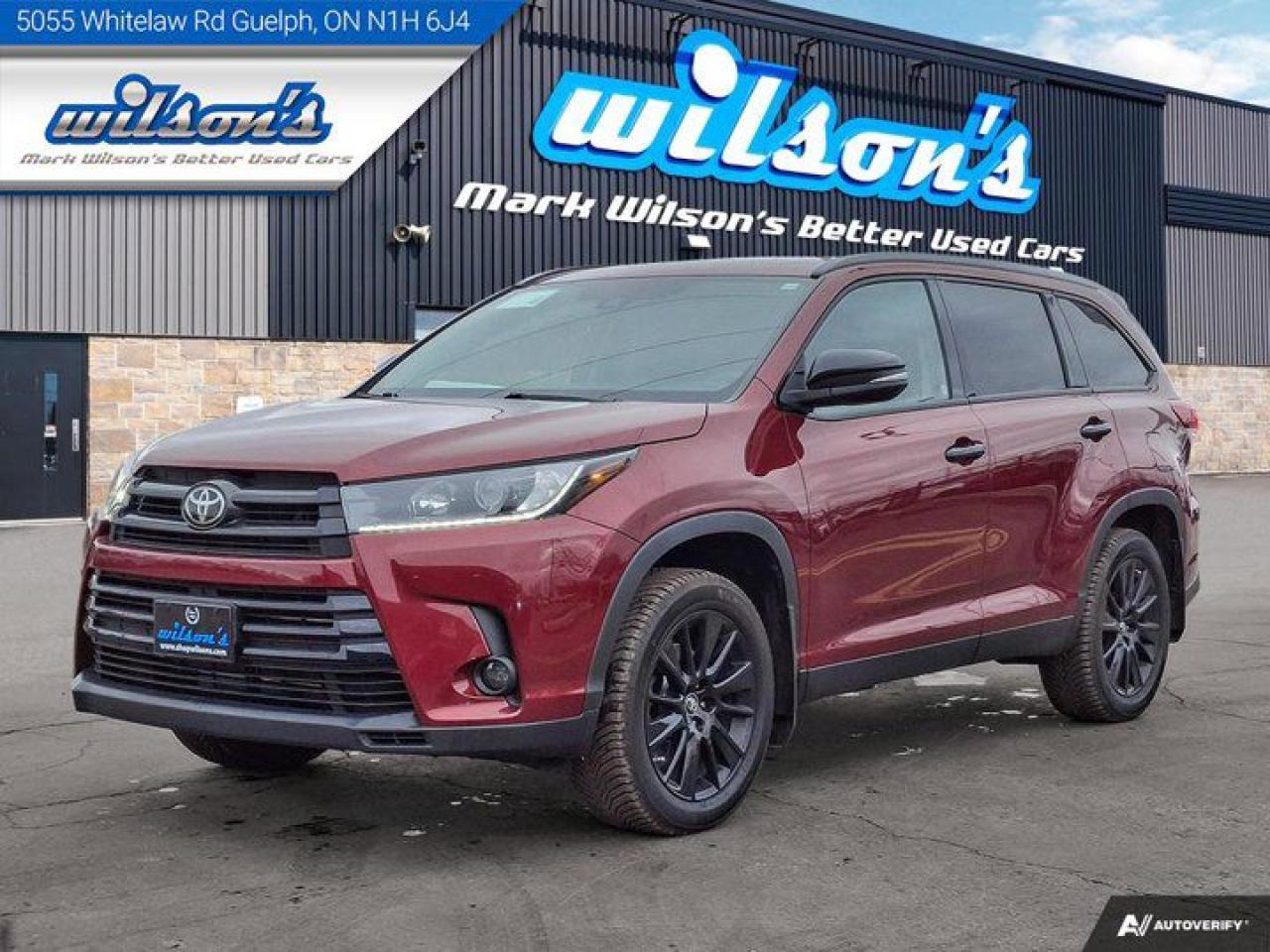 Look at this certified 2019 Toyota Highlander XLE Nightshade AWD | Leather | Sunroof | Nav | Heated Seats | Power Tailgate | Captain Seats + more!. Its Automatic transmission and 3.5 L engine will keep you going. Stop by and visit us at Mark Wilsons Better Used Cars, 5055 Whitelaw Road, Guelph, ON N1H 6J4.60+ years of World Class Service!450+ Live Market Priced VEHICLES! ONE MASSIVE LOCATION!Free Local Delivery Available!FINANCING! - Better than bank rates! 6 Months No Payments available on approved credit OAC. Zero Down Available. We have expert licensed credit specialists to secure the best possible rate for you and keep you on budget ! We are your financing broker, let us do all the leg work on your behalf! Click the RED Apply for Financing button to the right to get started or drop in today!BAD CREDIT APPROVED HERE! - You dont need perfect credit to get a vehicle loan at Mark Wilsons Better Used Cars! We have a dedicated licensed team of credit rebuilding experts on hand to help you get the car of your dreams!WE LOVE TRADE-INS! - Top dollar trade-in values!SELL us your car even if you dont buy ours! HISTORY: Free Carfax report included.Certification included! No shady fees for safety!EXTENDED WARRANTY: Available30 DAY WARRANTY INCLUDED: 30 Days, or 3,000 km (mechanical items only). No Claim Limit (abuse not covered)5 Day Exchange Privilege! *(Some conditions apply)CASH PRICES SHOWN: Excluding HST and Licensing Fees.2019 - 2024 vehicles may be daily rentals. Please inquire with your Salesperson.