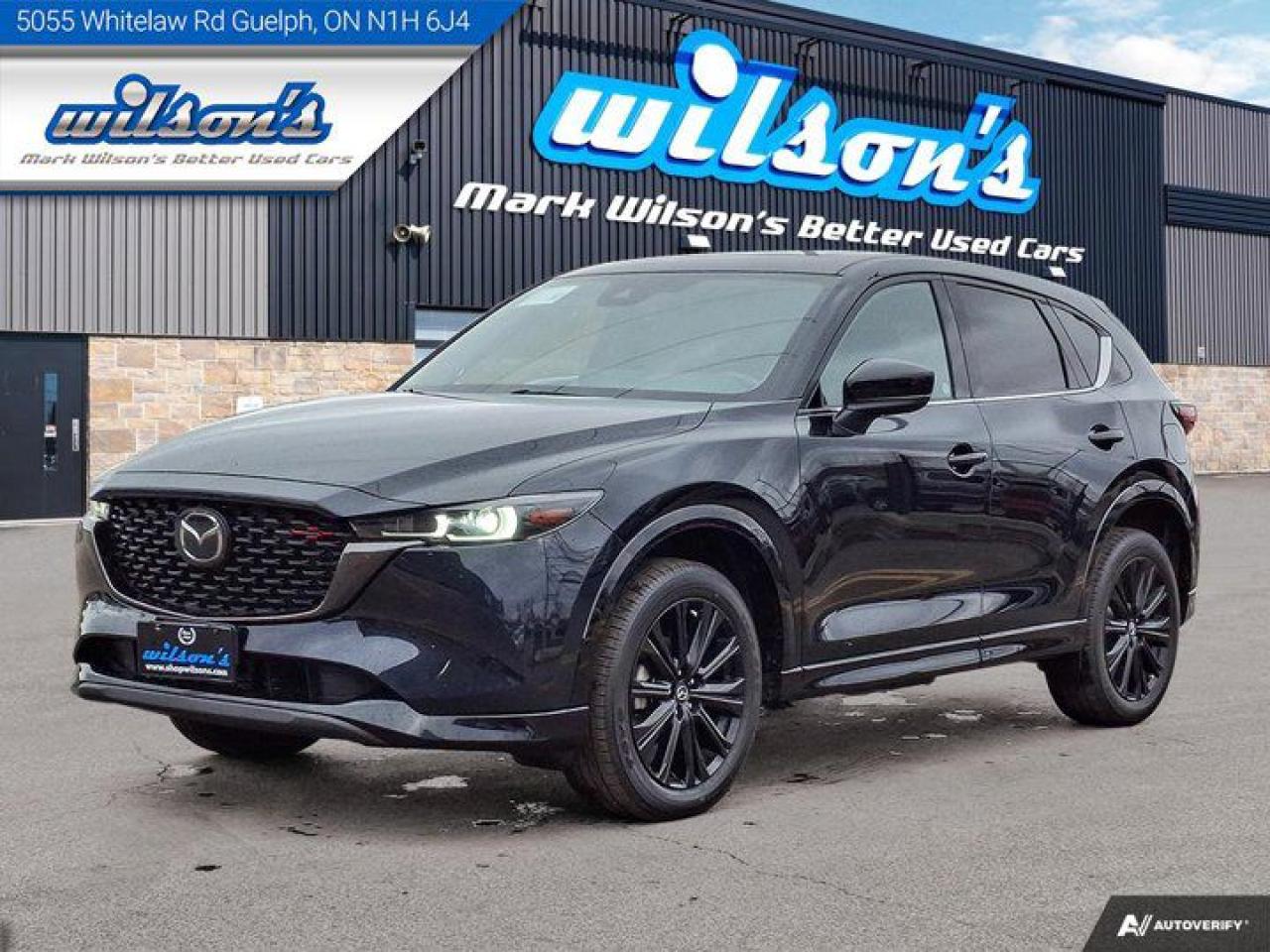 Check out this certified 2023 Mazda CX-5 GT Sport Design AWD | Leather | Sunroof | Nav | Heated +Cooled Seats | Heated Steering | Bose Audio. Its Automatic transmission and 2.5 L engine will keep you going. . See it for yourself at Mark Wilsons Better Used Cars, 5055 Whitelaw Road, Guelph, ON N1H 6J4.60+ years of World Class Service!450+ Live Market Priced VEHICLES! ONE MASSIVE LOCATION!Free Local Delivery Available!FINANCING! - Better than bank rates! 6 Months No Payments available on approved credit OAC. Zero Down Available. We have expert licensed credit specialists to secure the best possible rate for you and keep you on budget ! We are your financing broker, let us do all the leg work on your behalf! Click the RED Apply for Financing button to the right to get started or drop in today!BAD CREDIT APPROVED HERE! - You dont need perfect credit to get a vehicle loan at Mark Wilsons Better Used Cars! We have a dedicated licensed team of credit rebuilding experts on hand to help you get the car of your dreams!WE LOVE TRADE-INS! - Top dollar trade-in values!SELL us your car even if you dont buy ours! HISTORY: Free Carfax report included.Certification included! No shady fees for safety!EXTENDED WARRANTY: Available30 DAY WARRANTY INCLUDED: 30 Days, or 3,000 km (mechanical items only). No Claim Limit (abuse not covered)5 Day Exchange Privilege! *(Some conditions apply)CASH PRICES SHOWN: Excluding HST and Licensing Fees.2019 - 2024 vehicles may be daily rentals. Please inquire with your Salesperson.