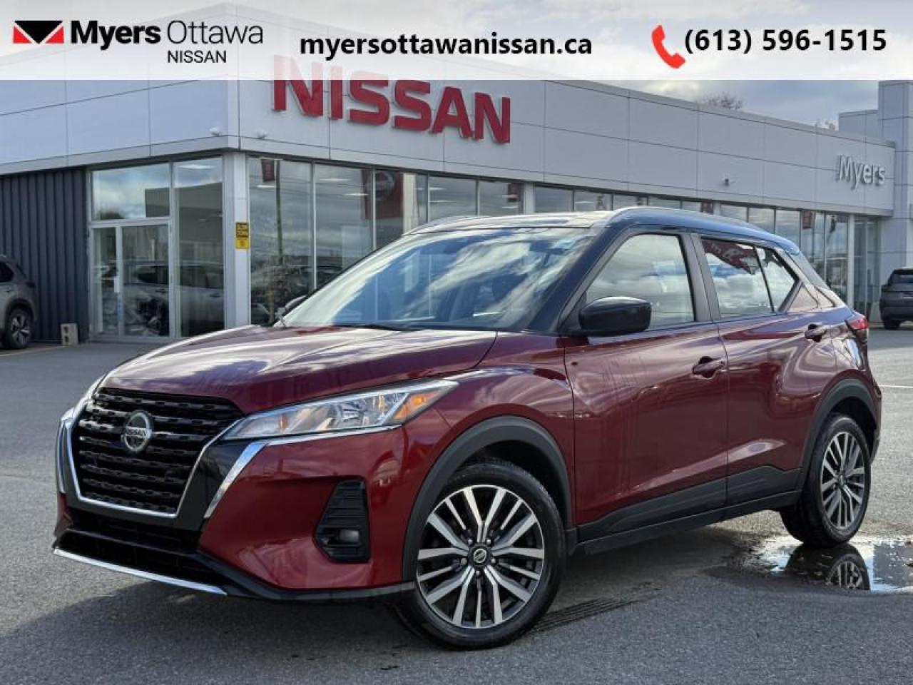 <b>Android Auto,  Apple CarPlay,  Alloy Wheels,  Fog Lights,  Remote Keyless Entry!</b><br> <br>  Compare at $21624 - Our Price is just $20994! <br> <br>   The Nissan Kicks defines value, efficiency, and capability in a stylish package. This  2021 Nissan Kicks is fresh on our lot in Ottawa. <br> <br>One of the best compact crossovers on the market, the 2021 Nissan Kicks manages to stand out, thanks to its style, comfort, and size. In a world of monotonous compact crossovers, the Kicks has a lot of unique styling and technology that make it a real contender. Whether getting the weekly groceries or hauling you and yours for a weekend getaway, rest assured that this Nissan Kicks pull it all off in style and comfort.This  SUV has 75,328 kms. Its  red in colour  . It has an automatic transmission and is powered by a  122HP 1.6L 4 Cylinder Engine. <br> <br> Our Kickss trim level is SV. Stepping up to the Kicks SV will get some awesome style and convenience with fog lights, heated power side mirrors, rear view camera, blind spot and lane departure warning, impressive array of air bags, intelligent automatic emergency braking, aluminum wheels, intelligent automatic headlights, and Advanced Drive Assist Display in the instrument cluster to help you on the drive and remote keyless entry, automatic climate control, heated front seats, steering wheel mounted cruise and audio control, a touchscreen, Android Auto and Apple CarPlay compatibility, Bluetooth, SiriusXM, and USB and aux jacks for astounding comfort and connectivity. This vehicle has been upgraded with the following features: Android Auto,  Apple Carplay,  Alloy Wheels,  Fog Lights,  Remote Keyless Entry,  Steering Wheel Audio Control,  Active Emergency Braking. <br> <br>To apply right now for financing use this link : <a href=https://www.myersottawanissan.ca/finance target=_blank>https://www.myersottawanissan.ca/finance</a><br><br> <br/><br> Payments from <b>$337.67</b> monthly with $0 down for 84 months @ 8.99% APR O.A.C. ( Plus applicable taxes -  and licensing fees   ).  See dealer for details. <br> <br>Get the amazing benefits of a Nissan Certified Pre-Owned vehicle!!! Save thousands of dollars and get a pre-owned vehicle that has factory warranty, 24 hour roadside assistance and rates as low as 0.9%!!! <br>*LIFETIME ENGINE TRANSMISSION WARRANTY NOT AVAILABLE ON VEHICLES WITH KMS EXCEEDING 140,000KM, VEHICLES 8 YEARS & OLDER, OR HIGHLINE BRAND VEHICLE(eg. BMW, INFINITI. CADILLAC, LEXUS...)<br> Come by and check out our fleet of 30+ used cars and trucks and 80+ new cars and trucks for sale in Ottawa.  o~o