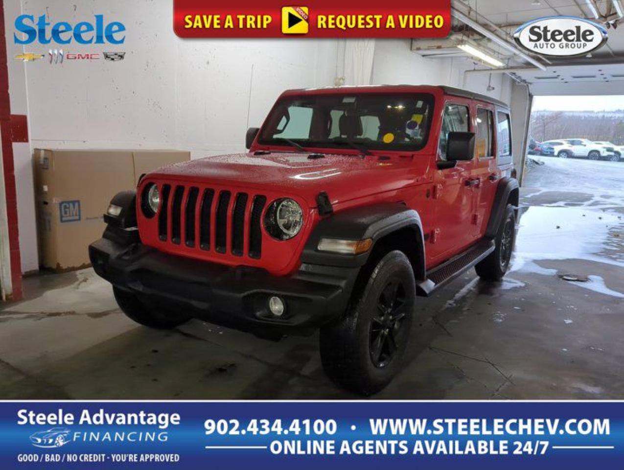 Our 2022 Jeep Wrangler Sport Altitude has aced its 125-Point Inspection qualifying it as a Certified Pre-Owned. Jeeps program offers great peace of mind and comes with a CARFAX report, adds a 3 Month/3,000 Mile Maximum Care Limited Warranty and 7 Year/100,000 Mile Powertrain Limited Warranty plus Roadside Assistance. Dont forget the special financing options when you choose this vehicle. Our 2022 Jeep Wrangler Unlimited Sport Altitude 4 Door 4X4 is proud to carry on a reputation for rugged performance in Firecracker Red! Motivated by a 3.6 Litre Pentastar V6 generating 285hp paired to an 8 Speed Automatic transmission. This impressive Four Wheel Drive SUV also has third-generation Dana axles and heavy-duty brakes to handle the rough stuff, and it achieves approximately 9.8L/100km on the highway. Bold Wrangler style comes into view with fog lamps, a sport bar, heated power mirrors, and dark-themed details highlighted by gloss-black alloy wheels and a black three-piece removable hardtop. More black accents bring added flair to our Sport Altitude cabin, which has comfortable cloth heated front seats, a heated leather-wrapped steering wheel, black accent stitching, a Wizard Black instrument-panel bolster, air conditioning, power accessories, cruise control, and keyless entry. Uconnect technology can come in handy on the trail or off with a 7-inch touchscreen, full-color navigation, Android Auto, Apple CarPlay, Bluetooth, voice command, and an eight-speaker sound system. Confidently explore your world, knowing Jeep supplies a backup camera, ABS, stability/traction control, hill-start assist, tire-pressure monitoring, advanced airbags, and other intelligent features for your safety. Our Wrangler Sport Altitude is ready for just about anything with you behind the wheel! Save this Page and Call for Availability. We Know You Will Enjoy Your Test Drive Towards Ownership! Steele Chevrolet Atlantic Canadas Premier Pre-Owned Super Center. Being a GM Certified Pre-Owned vehicle ensures this unit has been fully inspected fully detailed serviced up to date and brought up to Certified standards. Market value priced for immediate delivery and ready to roll so if this is your next new to your vehicle do not hesitate. Youve dealt with all the rest now get ready to deal with the BEST! Steele Chevrolet Buick GMC Cadillac (902) 434-4100 Metros Premier Credit Specialist Team Good/Bad/New Credit? Divorce? Self-Employed?