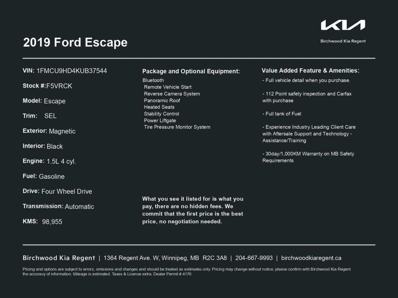 Used 2019 Ford Escape SEL AWD | Local Trade | Leather | Sunroof for sale in Winnipeg, MB